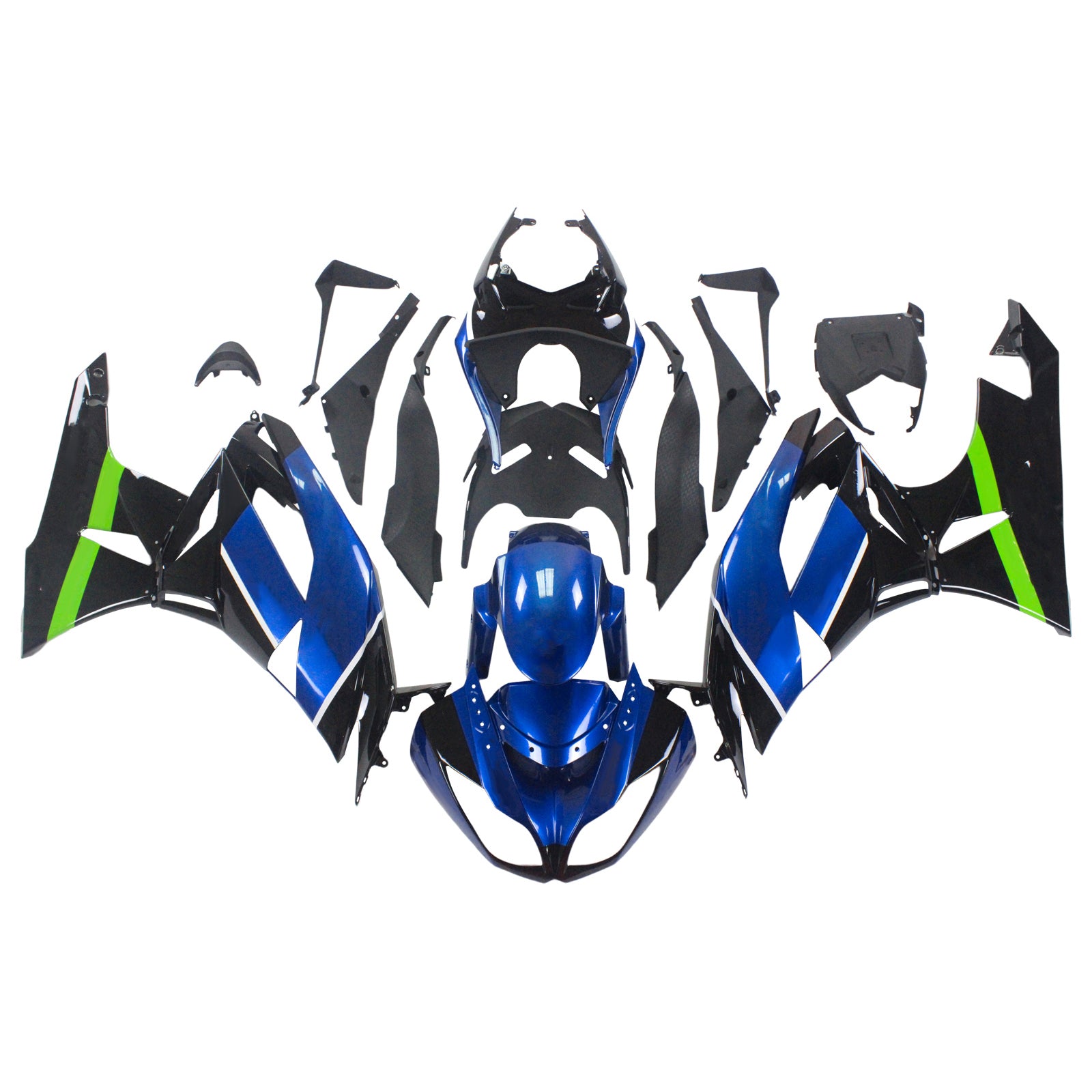 Amotopart Kawasaki 2009-2012 ZX6R 636 Kit de carenado azul mezclado negro