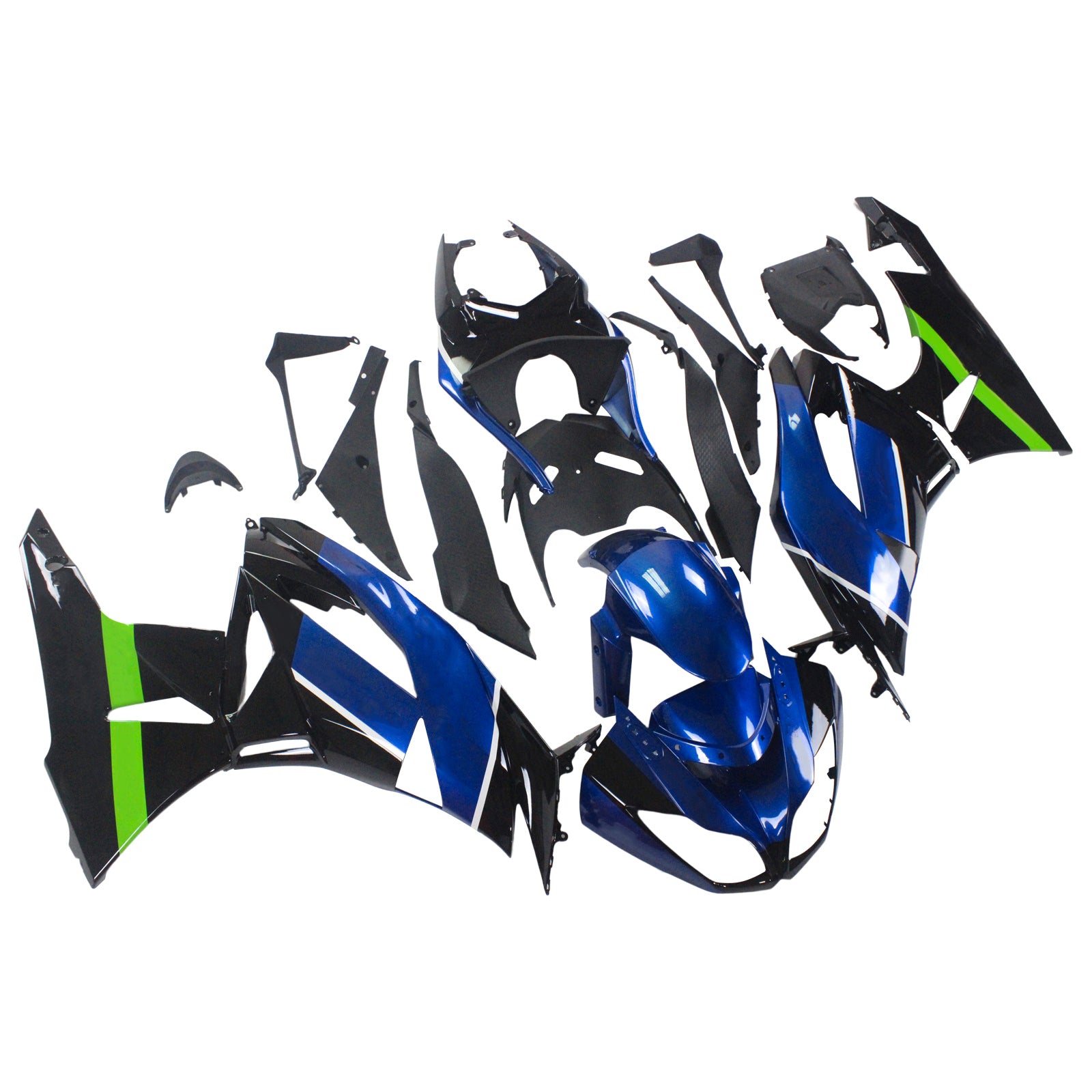 Amotopart Kawasaki 2009-2012 ZX6R 636 Kit de carenado azul mezclado negro