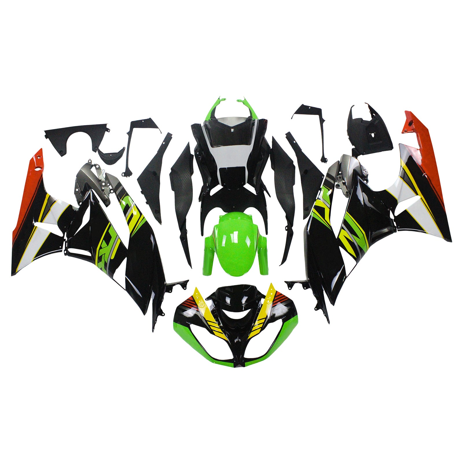 Amotopart Kawasaki 2009-2012 ZX6R 636 Black Green Fairing Kit