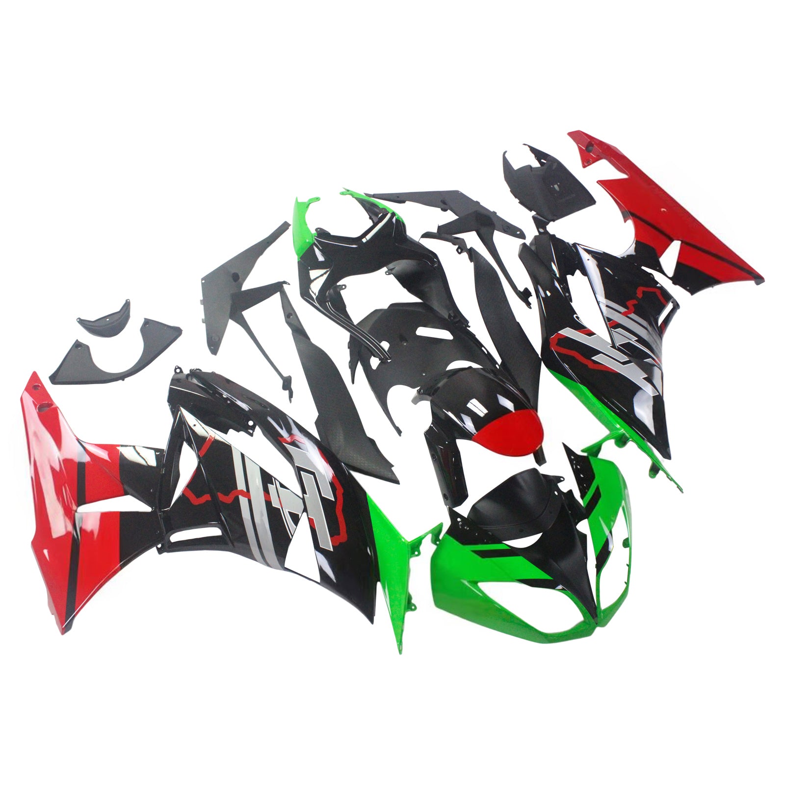 Amotopart Kawasaki 2009–2012 ZX6R 636 Grün Rot Schwarz Verkleidungsset