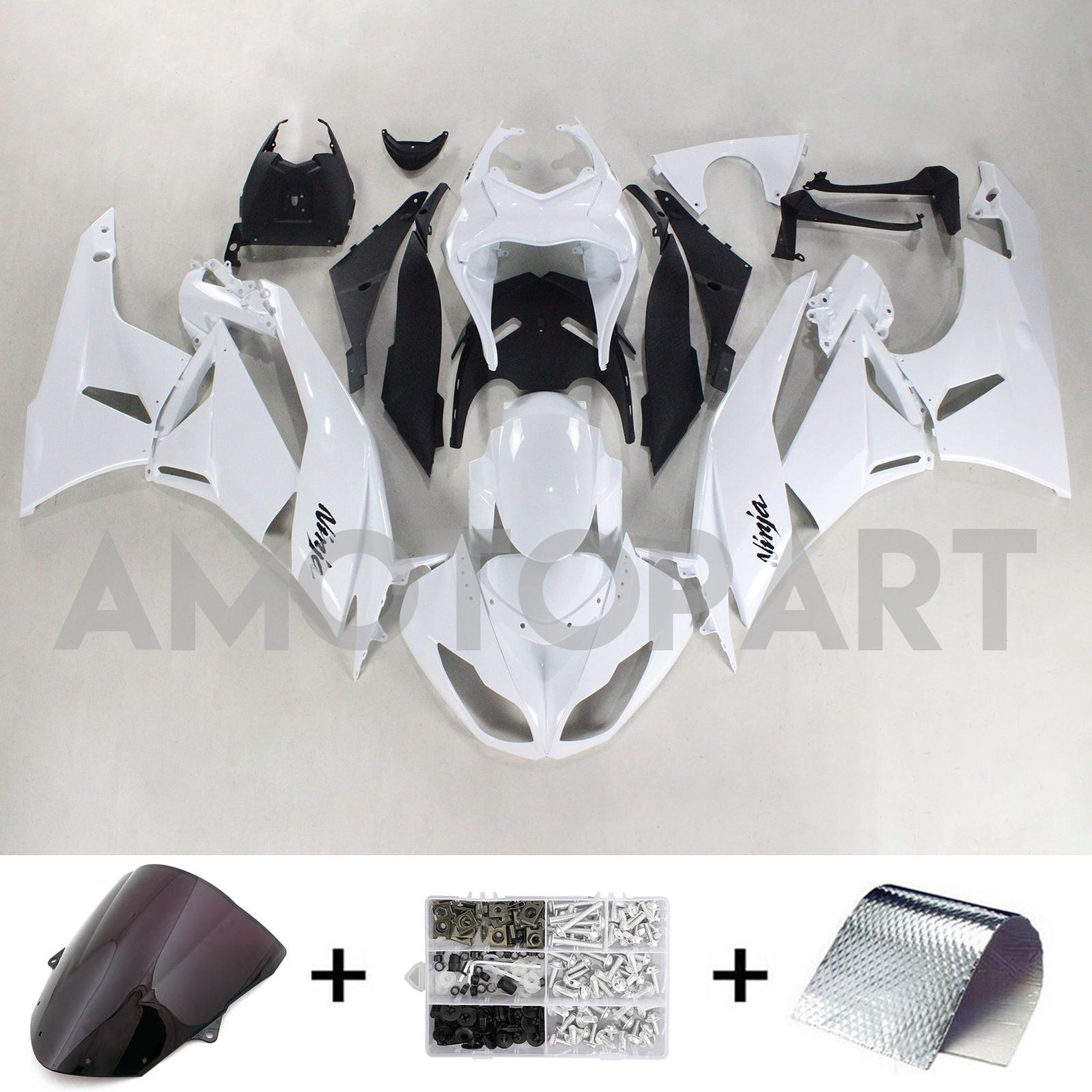 Amotopart Kawasaki 2009-2012 ZX6R 636 White Black Fairing Kit