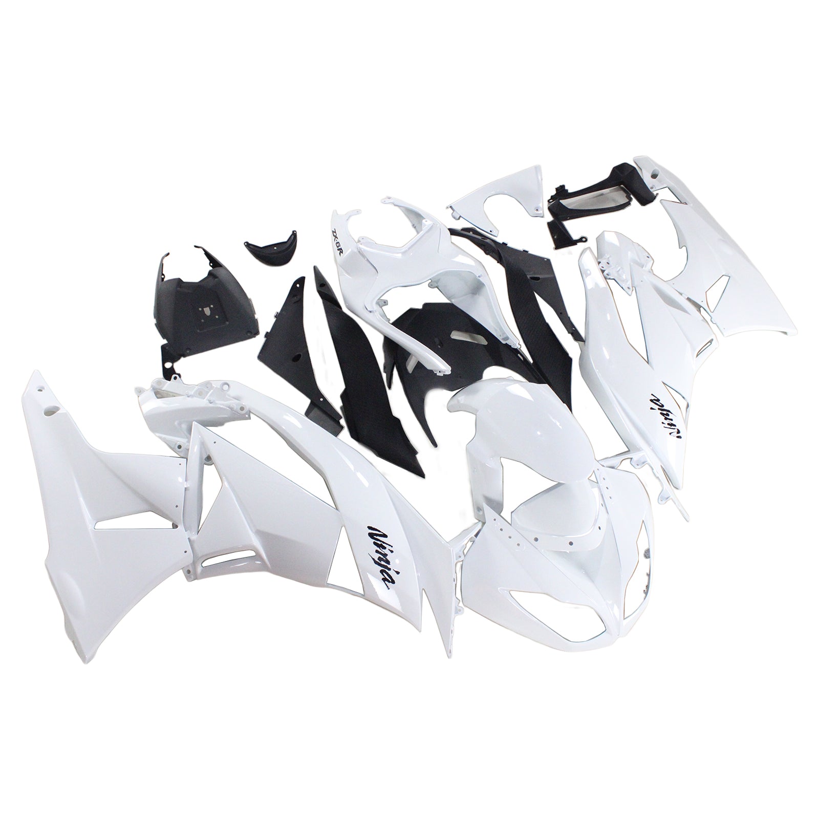 Amotopart Kawasaki 2009-2012 ZX6R 636 White Black Fairing Kit