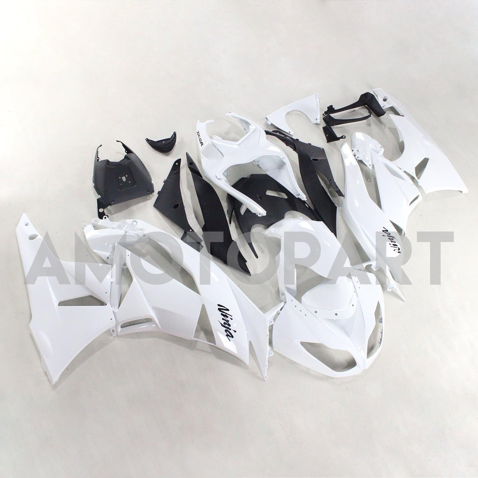 Amotopart Kawasaki 2009-2012 ZX6R 636 White Black Fairing Kit