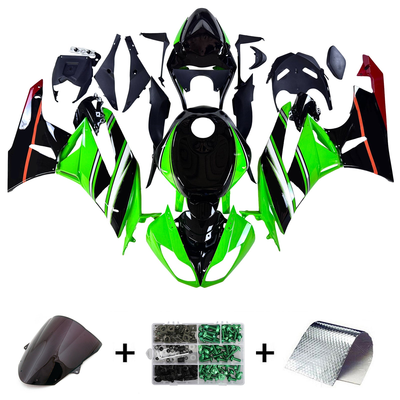 Amotopart Kawasaki 2009-2012 ZX6R 636 Green Style7 Fairing Kit