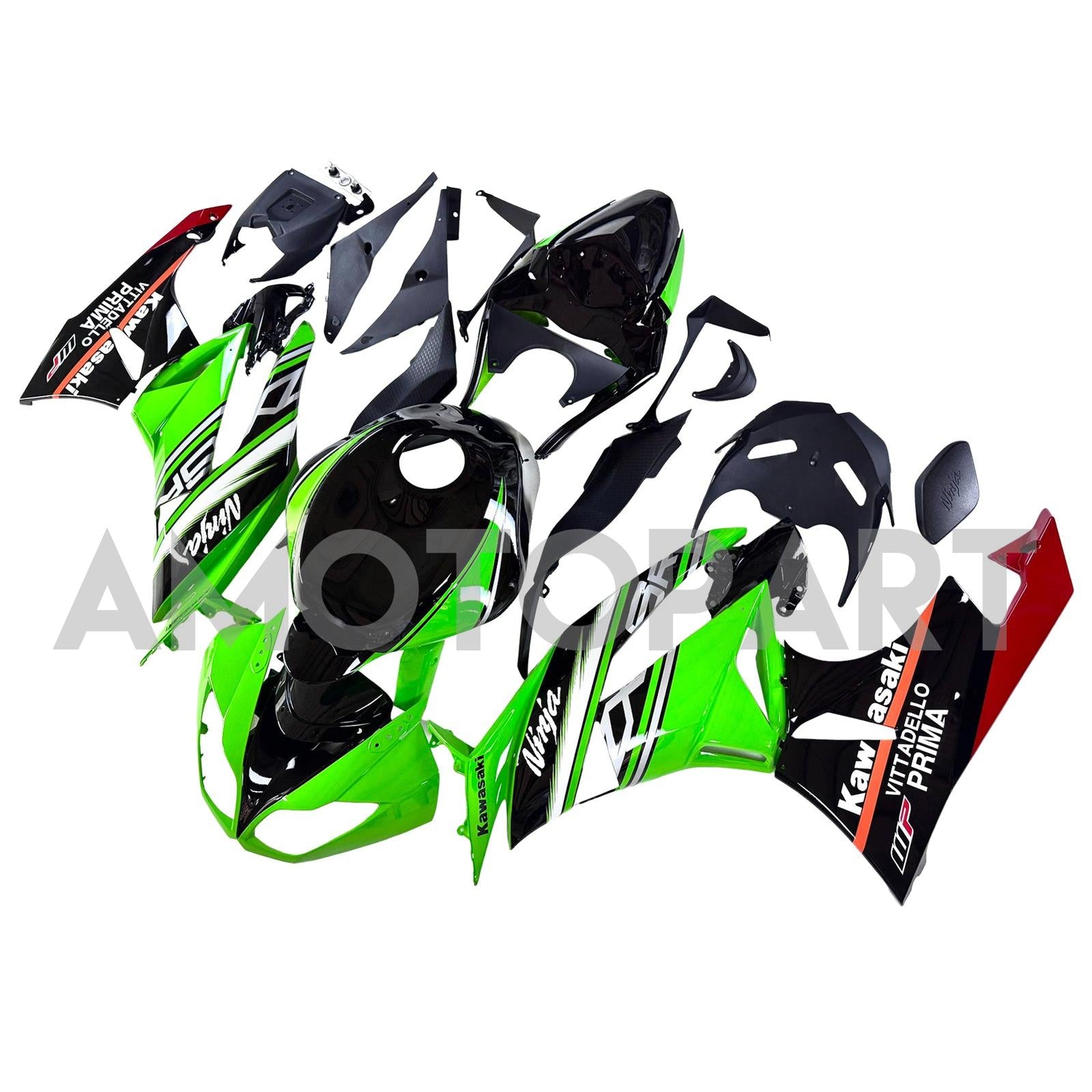Amotopart Kawasaki 2009-2012 ZX6R 636 Green Style7 Fairing Kit