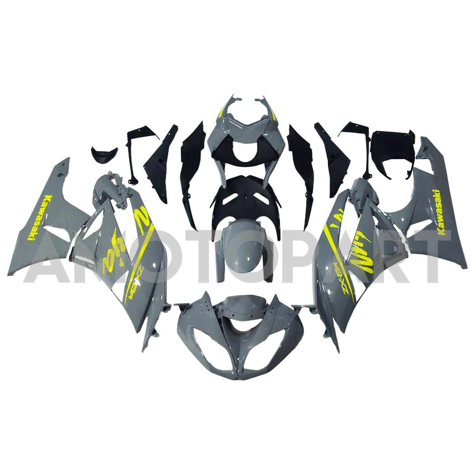 Amotopart Kawasaki 2009-2012 ZX6R 636 Grey&Yellow Fairing Kit