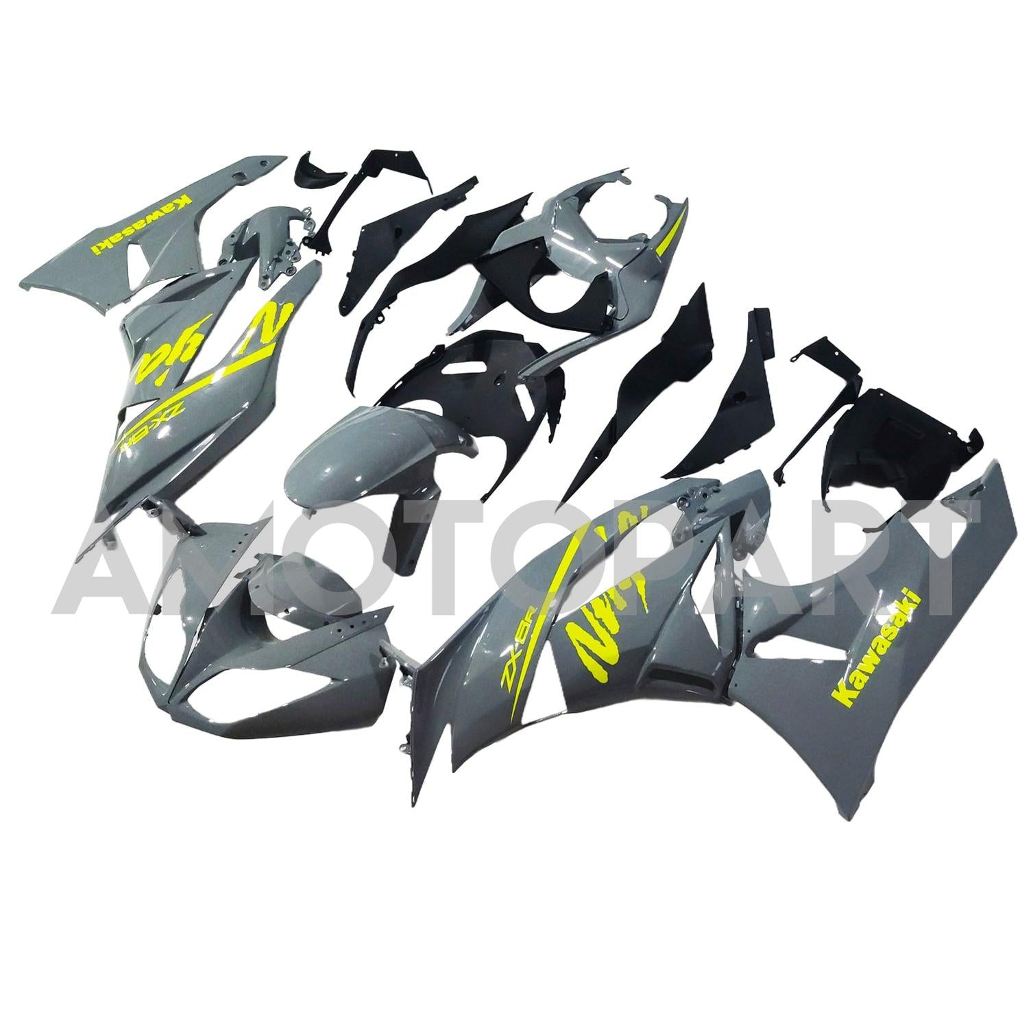 Amotopart Kawasaki 2009-2012 ZX6R 636 Grey&Yellow Fairing Kit