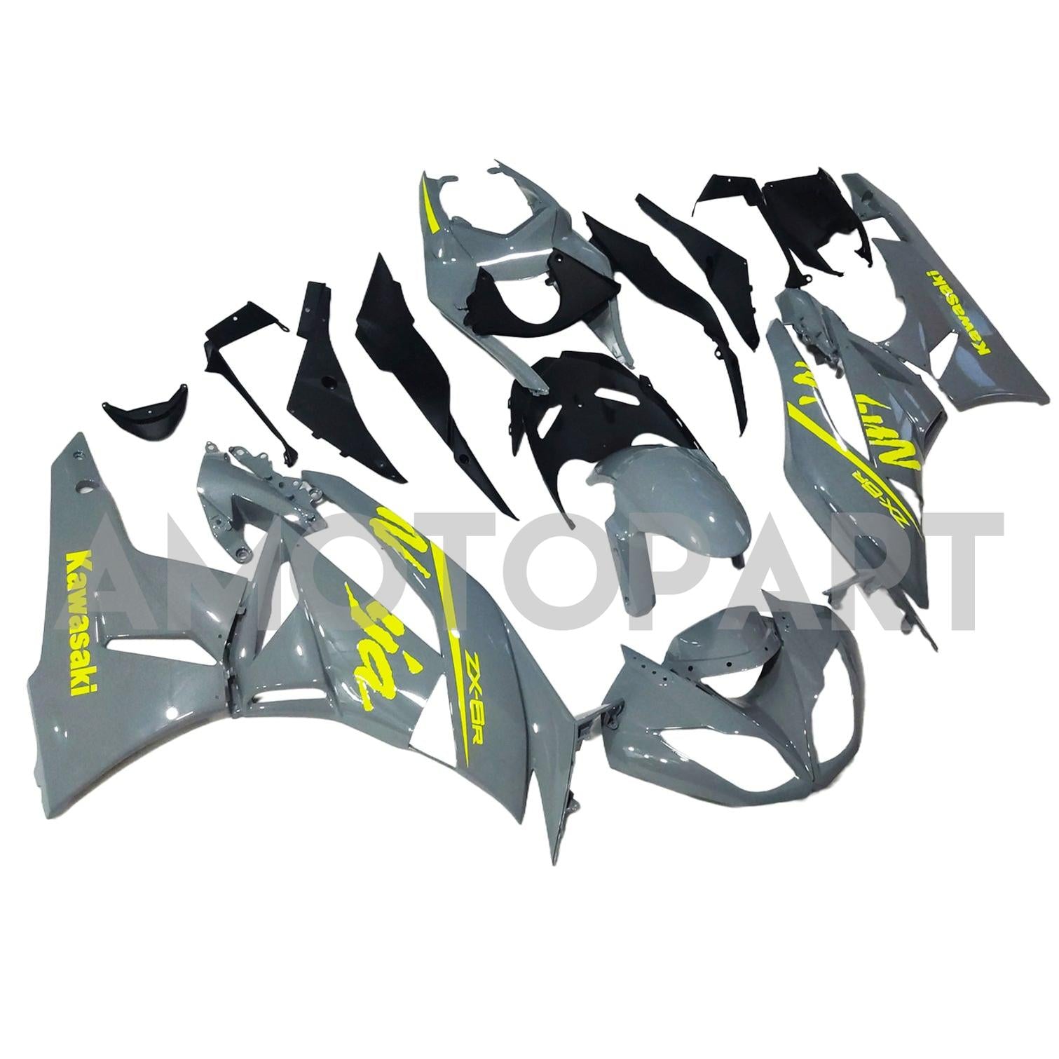 Amotopart Kawasaki 2009-2012 ZX6R 636 Grey&Yellow Fairing Kit
