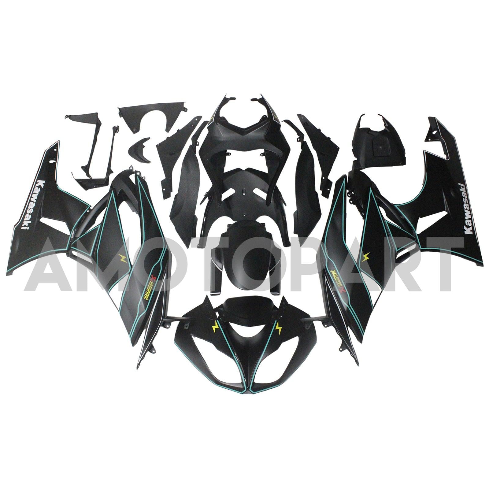 Amotopart Kawasaki 2009-2012 ZX6R 636 Black&Blue Line Fairing Kit