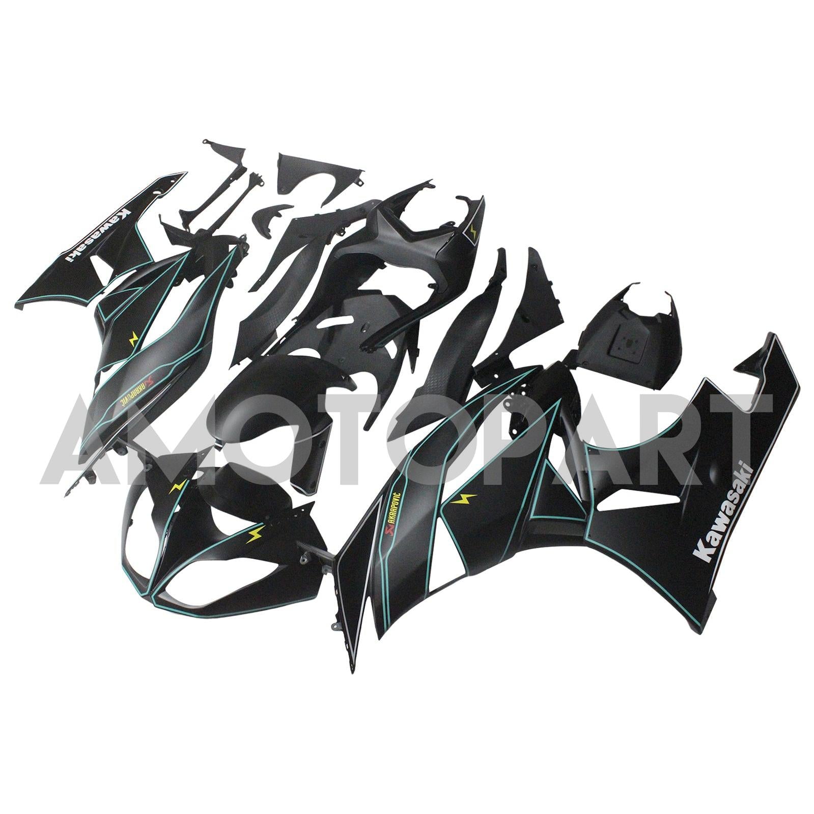 Amotopart Kawasaki 2009-2012 ZX6R 636 Black&Blue Line Fairing Kit