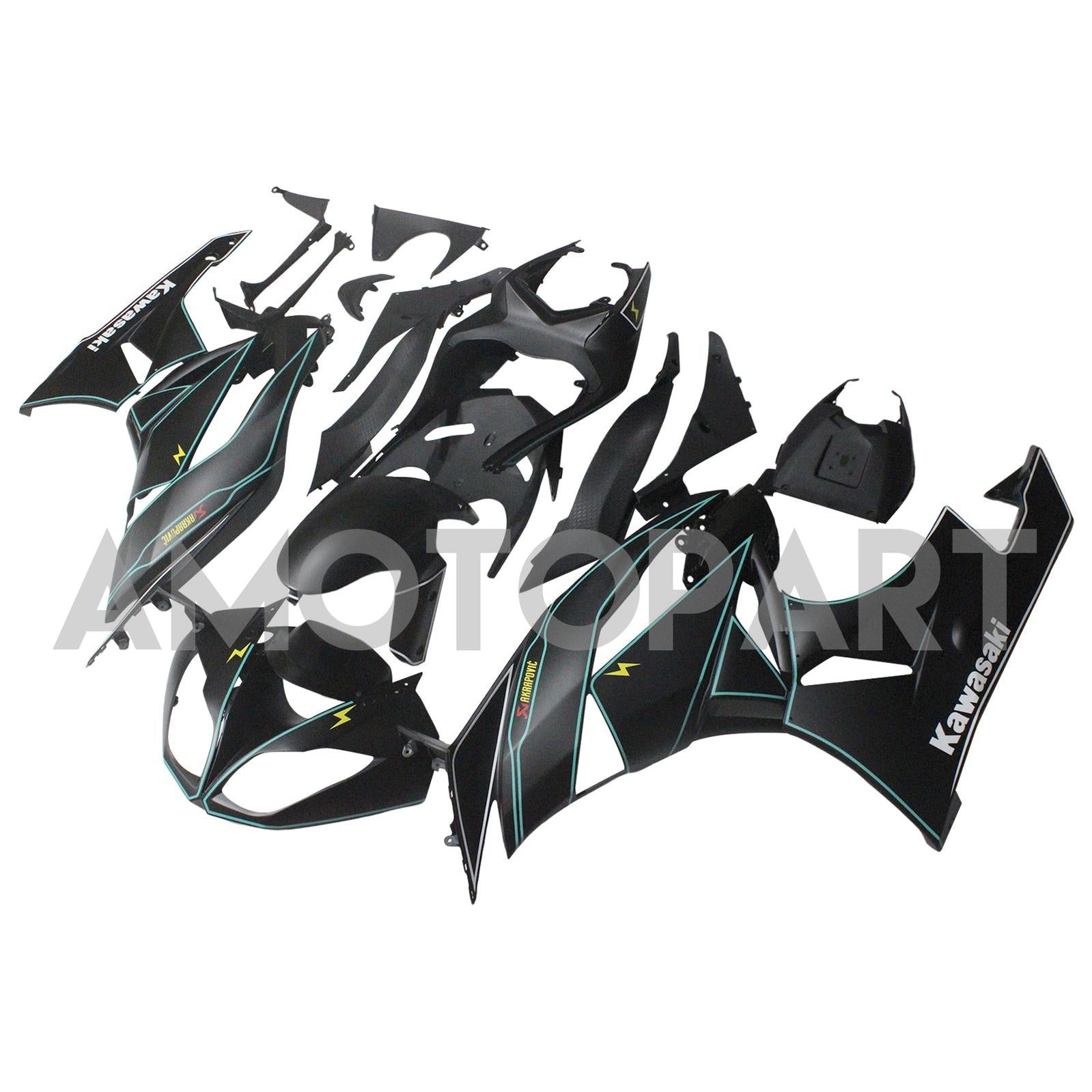 Amotopart Kawasaki ZX6R 636 2009-2012 Noir&Kit de carénage Blue Line