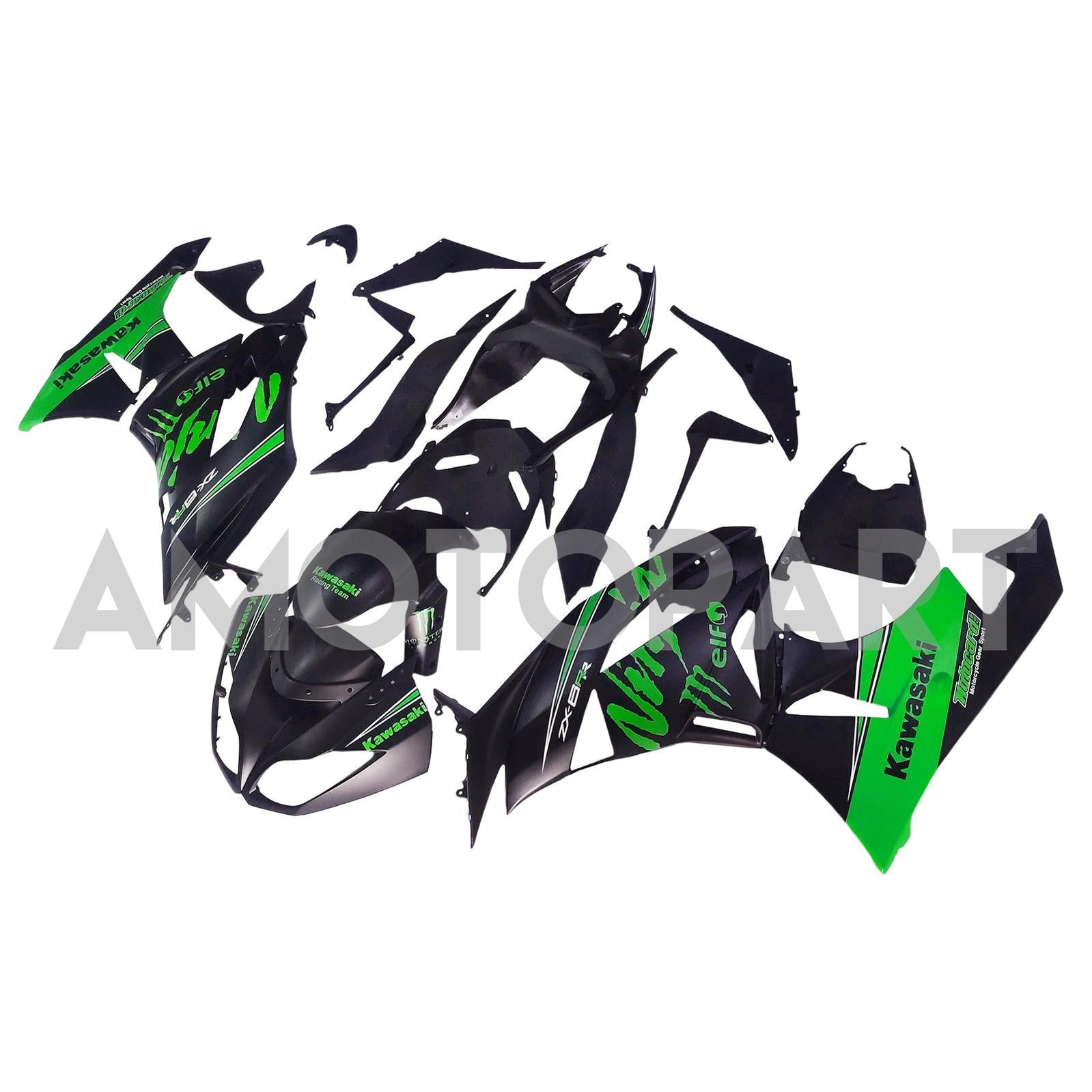 Amotopart Kawasaki 2009-2012 ZX6R 636 グリーン&ブラック Style1 フェアリングキット