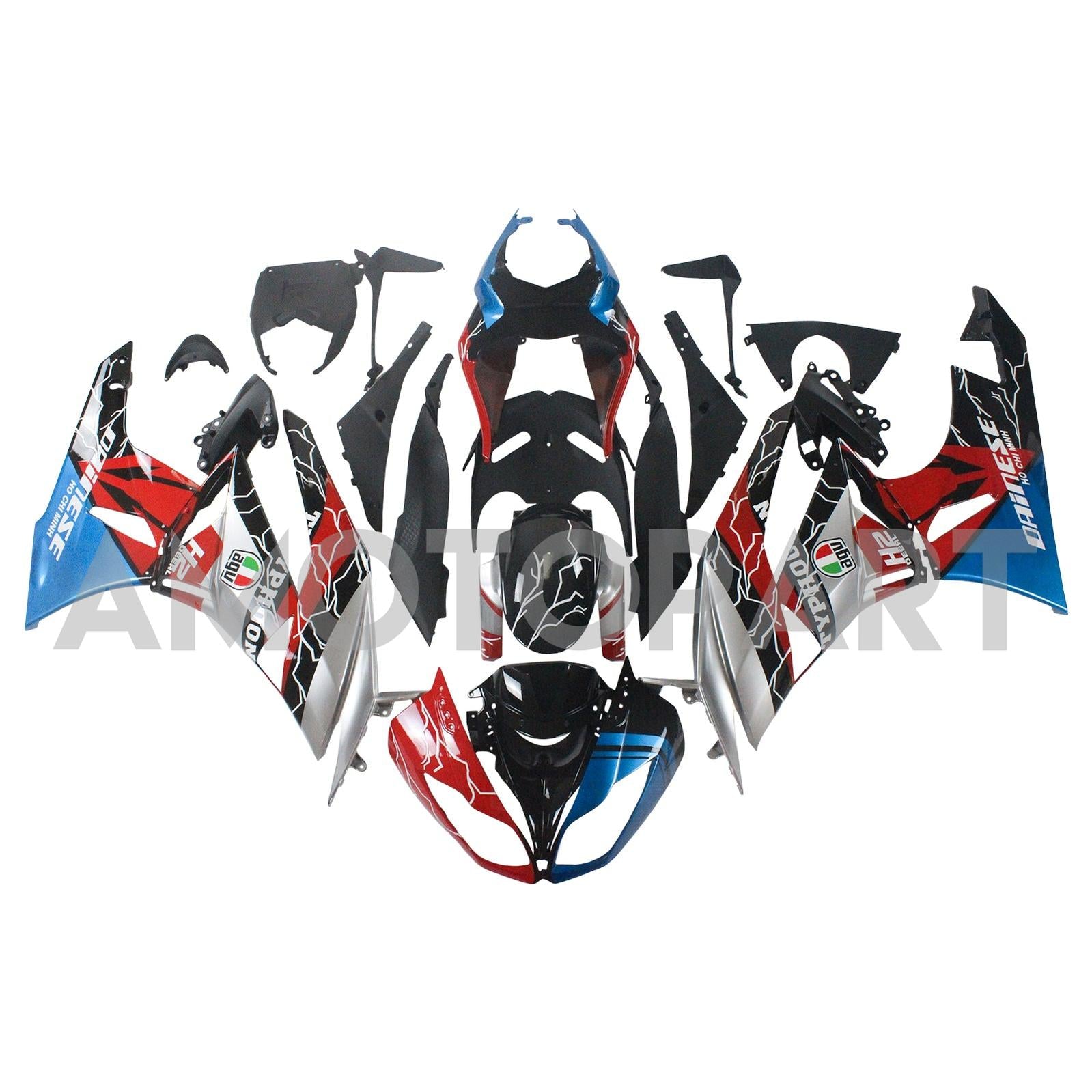 Amotopart Kawasaki 2009–2012 ZX6R 636 Rot&Blaues Verkleidungskit