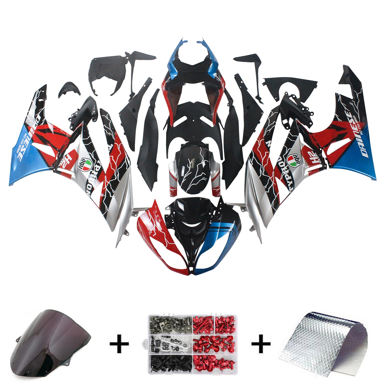Amotopart Kawasaki 2009-2012 ZX6R 636 Rot&Blaues Verkleidungsset