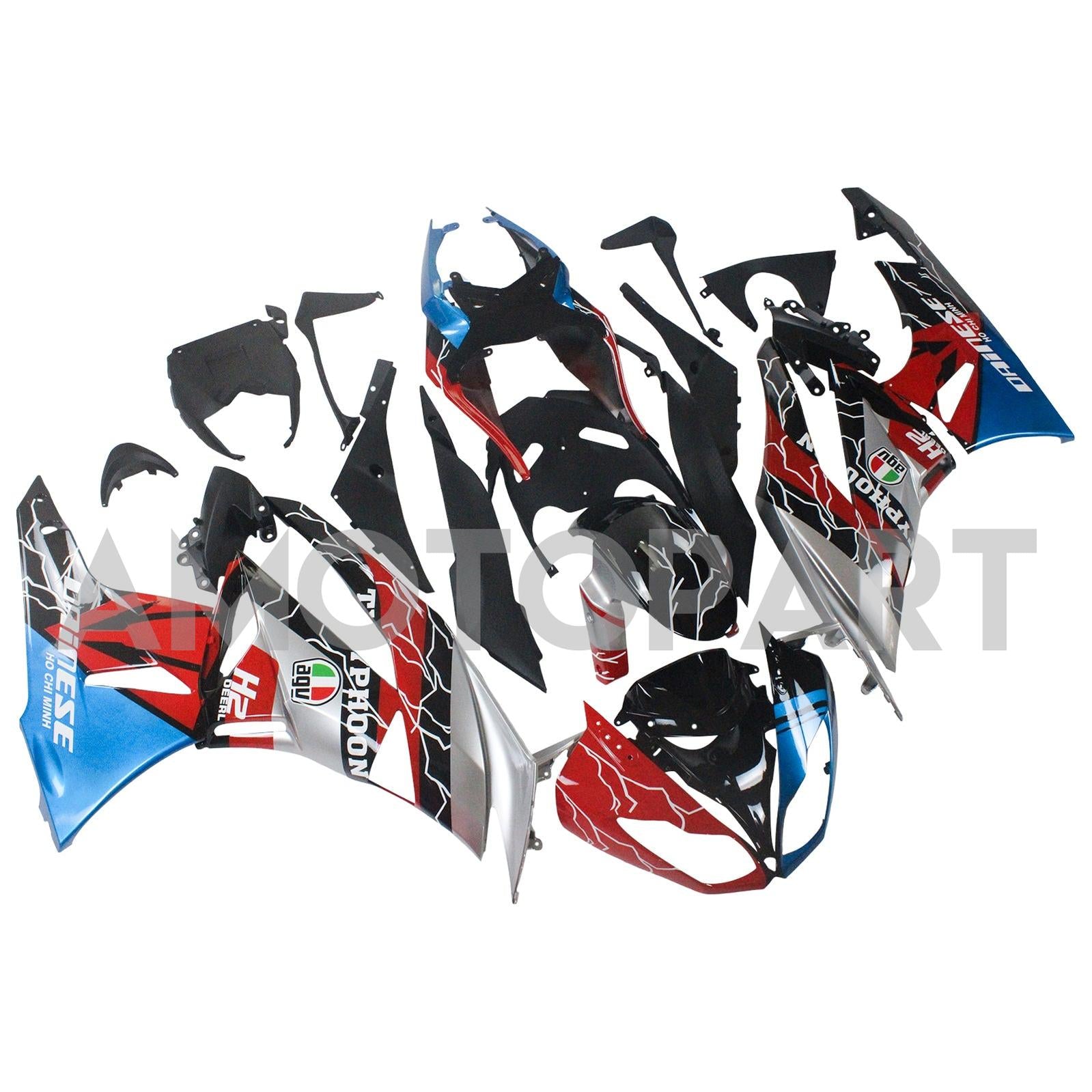 Amotopart Kawasaki 2009–2012 ZX6R 636 Rot&Blaues Verkleidungskit