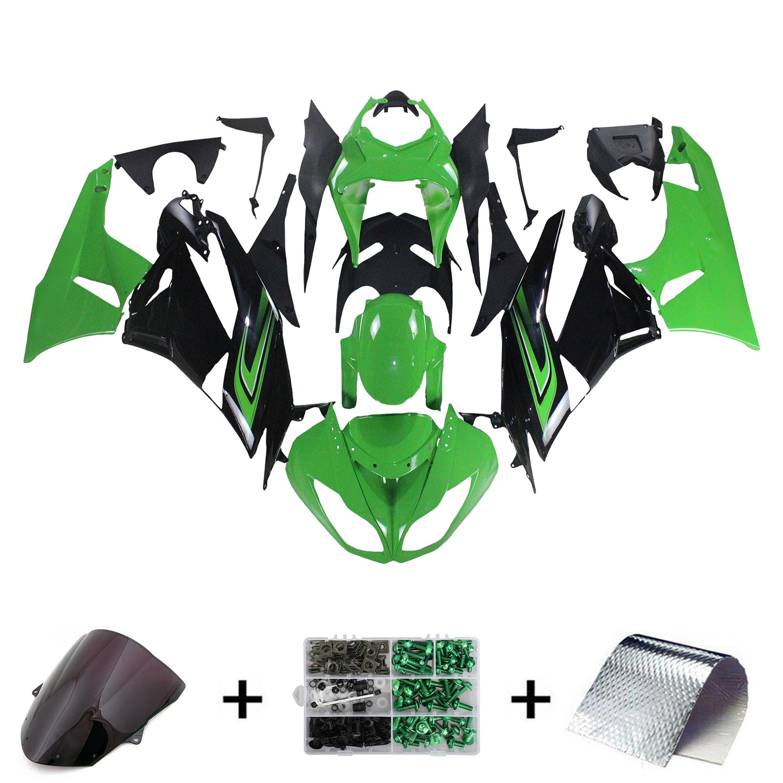 Amotopart Kawasaki 2009-2012 ZX6R 636 Green&Black Style3 Fairing Kit