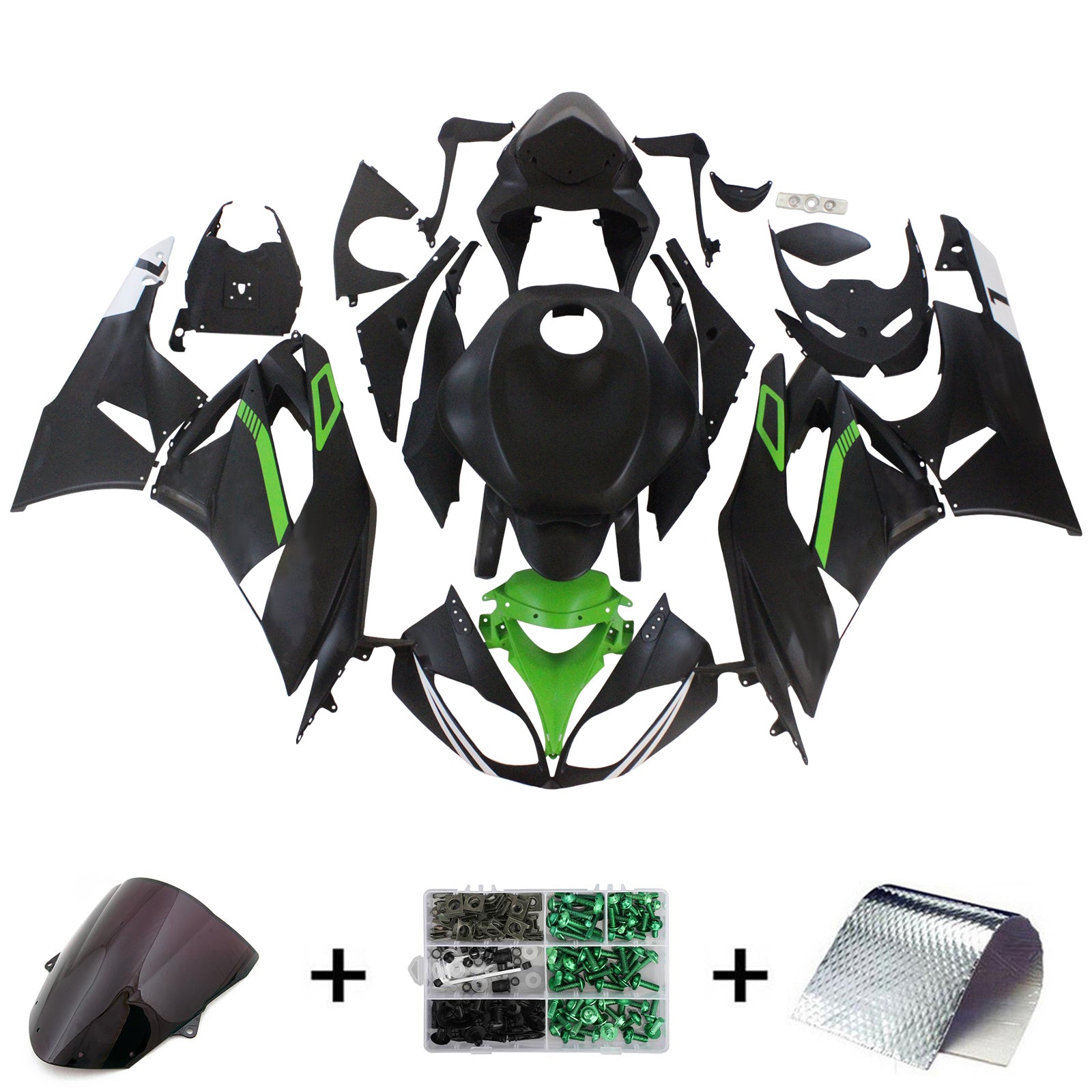 Amotopart Kawasaki 2009-2012 ZX6R 636 Green&Black Style2 Fairing Kit