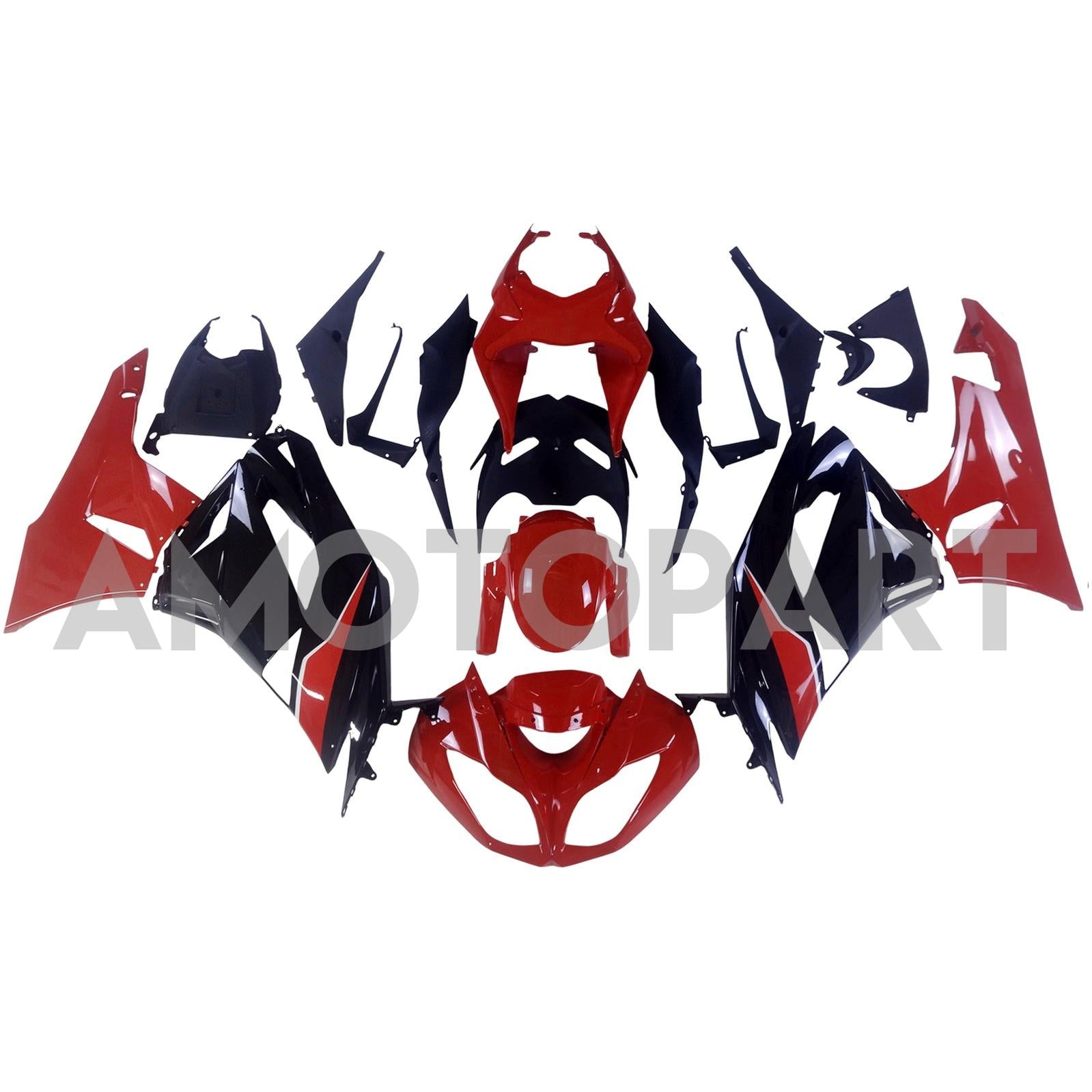 Amotopart Kawasaki 2009–2012 ZX6R 636 Rot&Schwarzes Style2-Verkleidungskit
