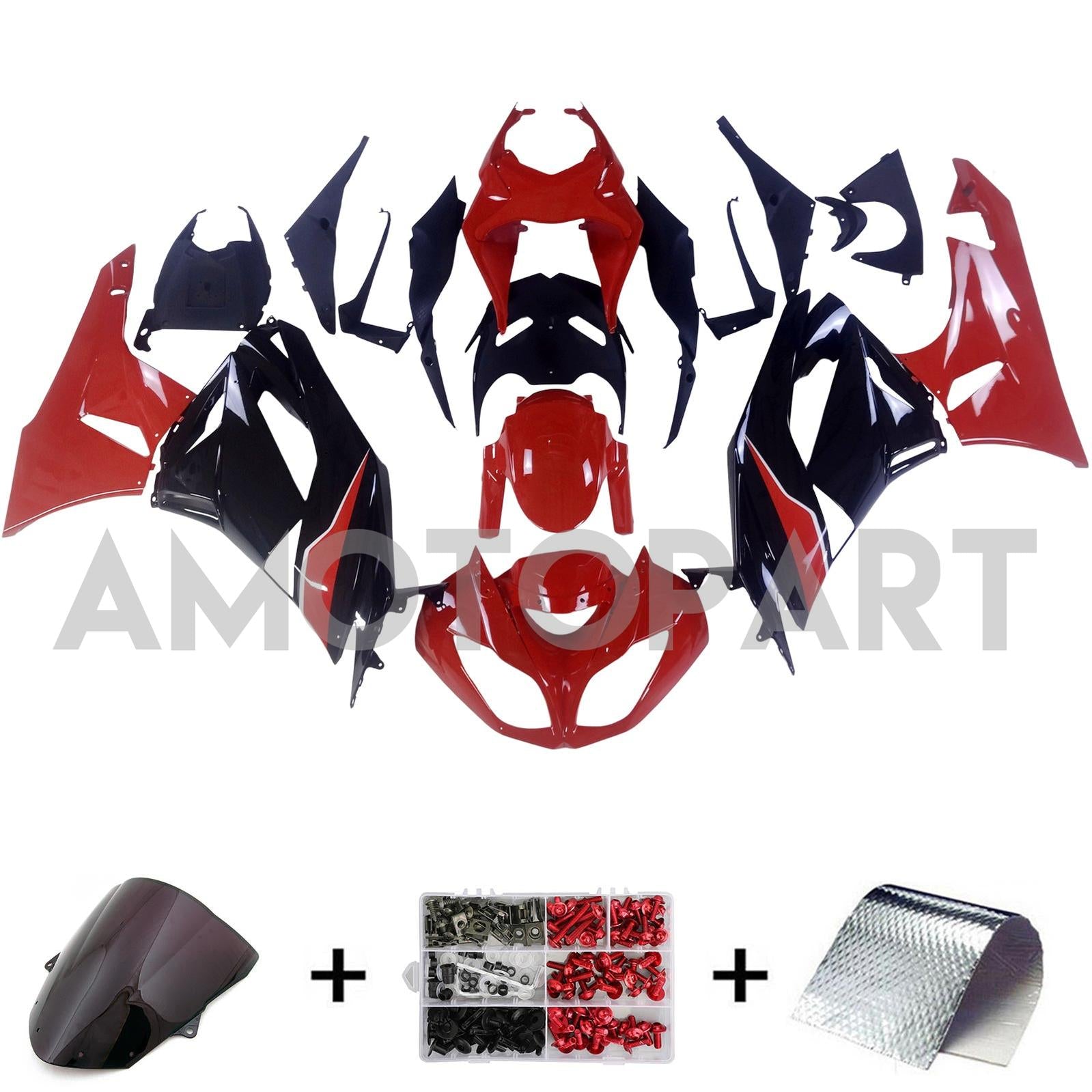 Amotopart Kawasaki 2009-2012 ZX6R 636 Rosso e Nero Style2 Kit carena