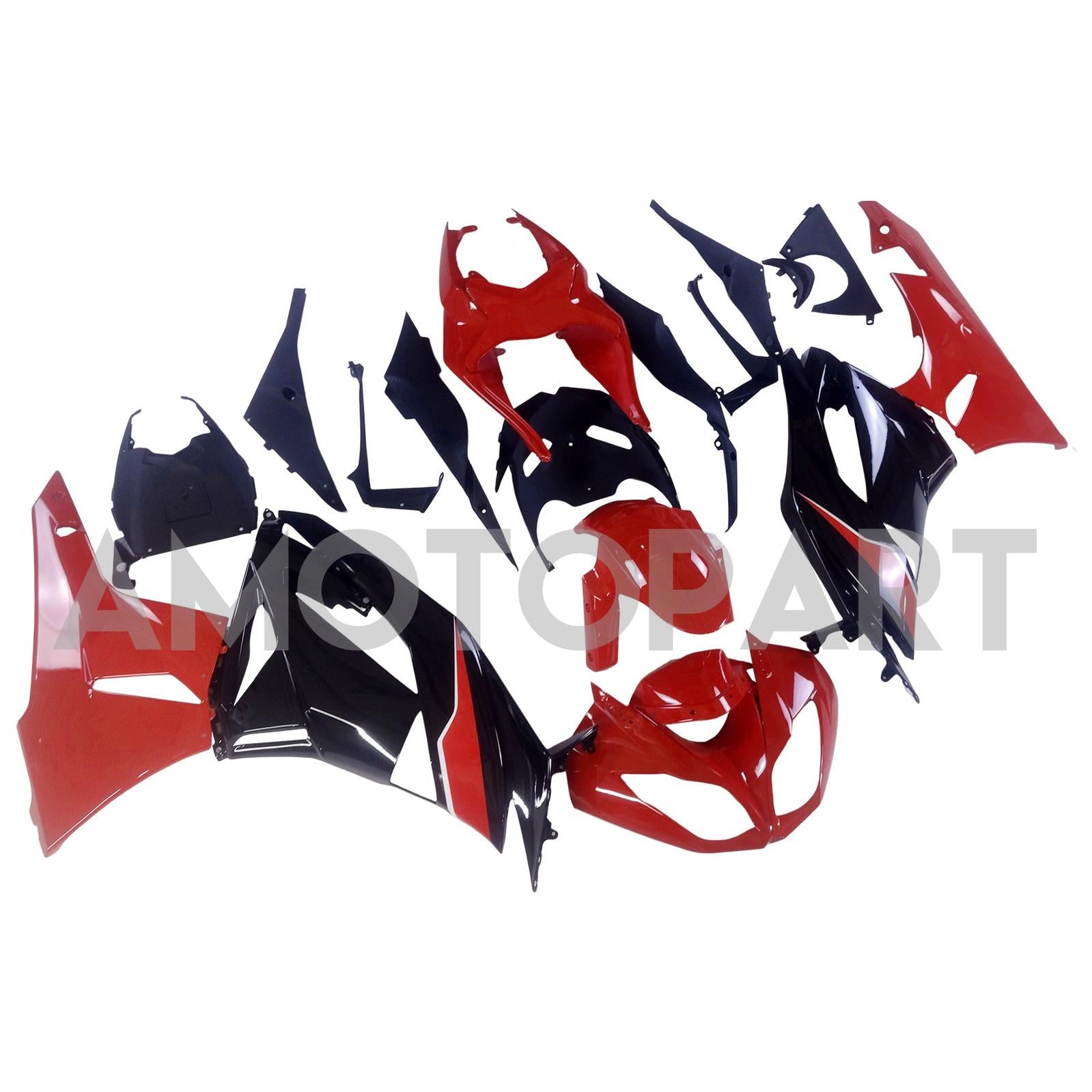 Amotopart Kawasaki 2009–2012 ZX6R 636 Rot&Schwarzes Style2-Verkleidungskit