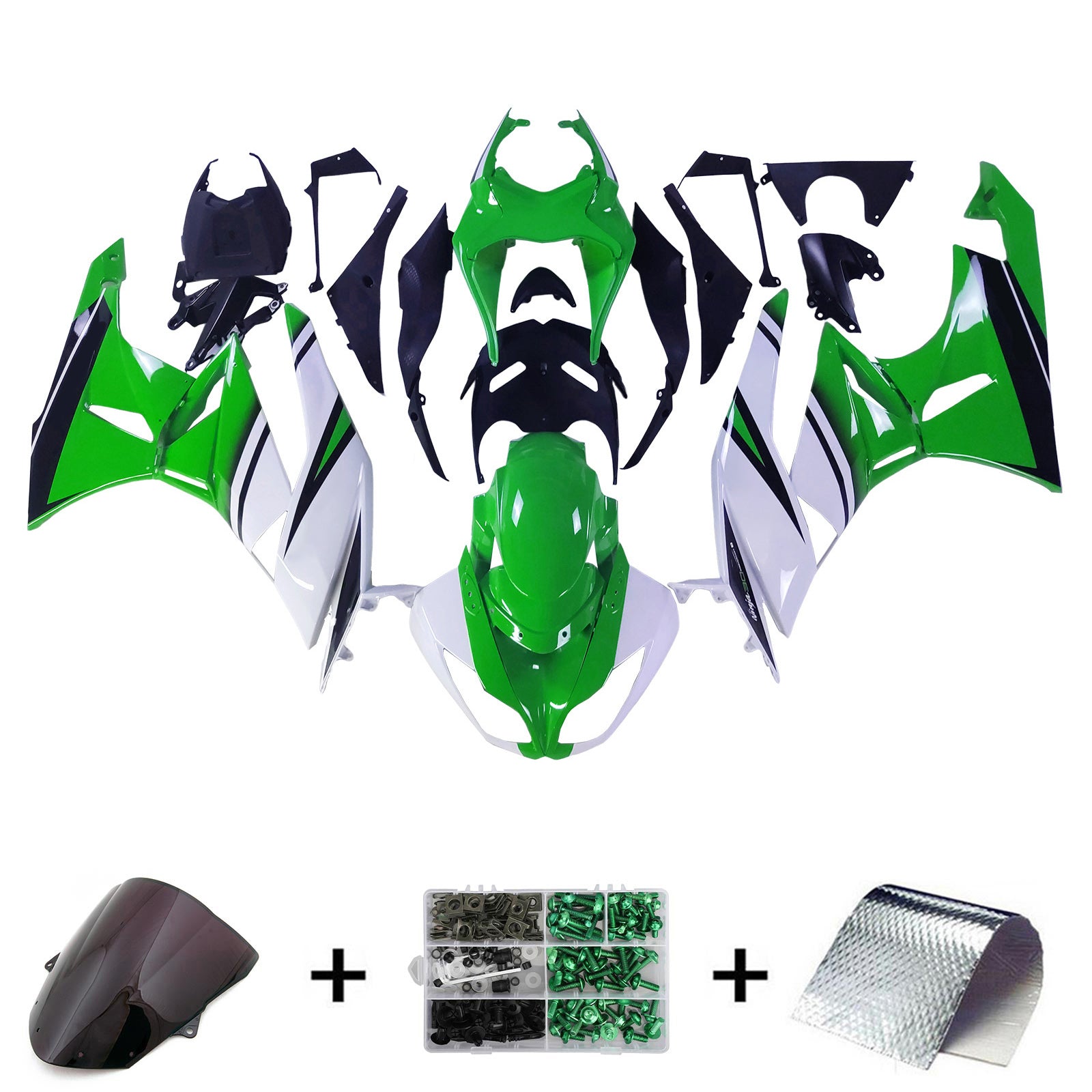 Amotopart Kawasaki 2009-2012 ZX6R 636 Green&White Style2 Fairing Kit