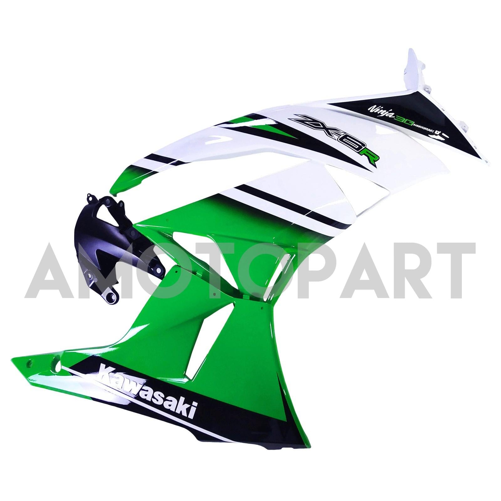 Amotopart Kawasaki 2009–2012 ZX6R 636 Grün&Weißes Style2-Verkleidungskit