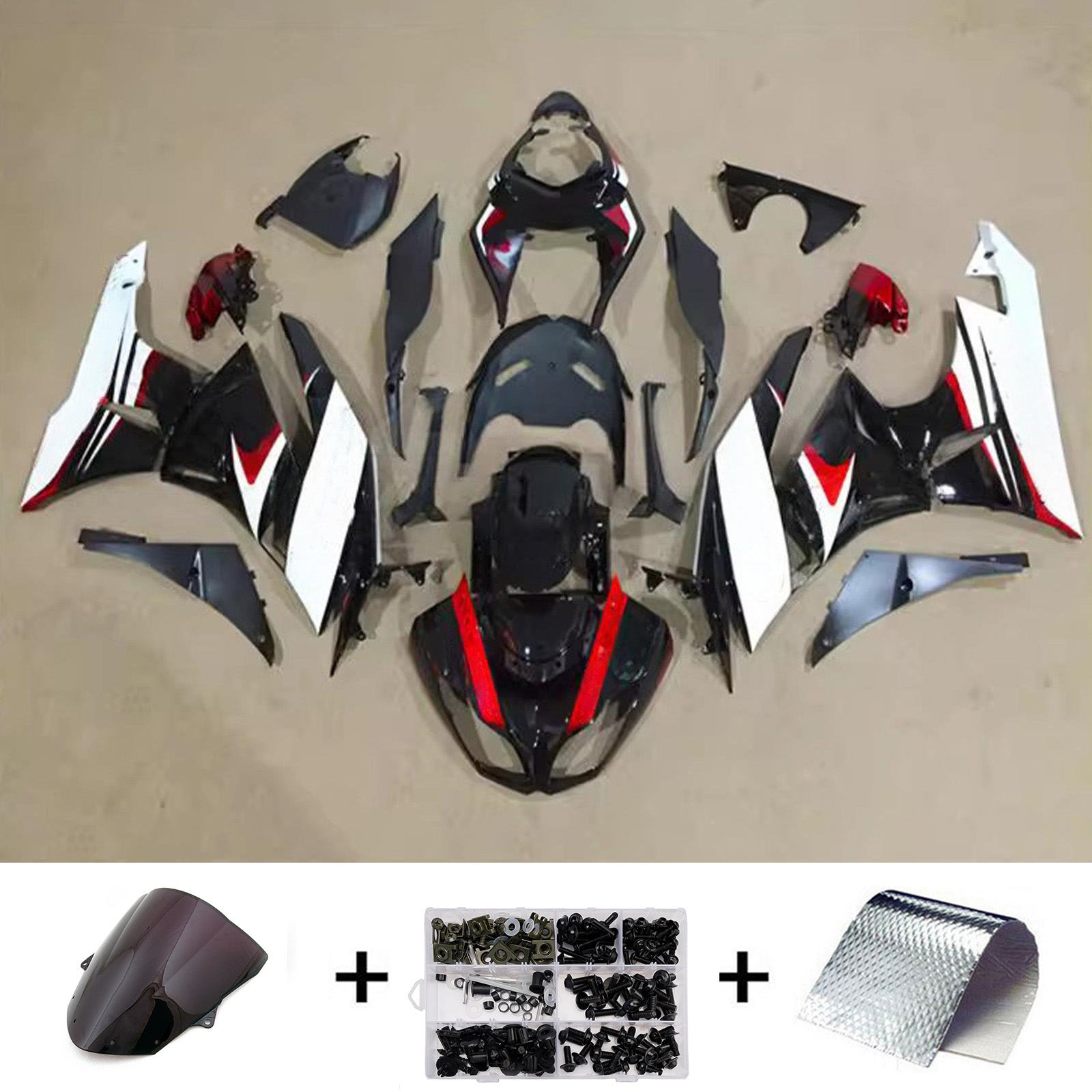 Amotopart 2009-2012 Kawasaki ZX6R 636 Black White Red Fairing Kit