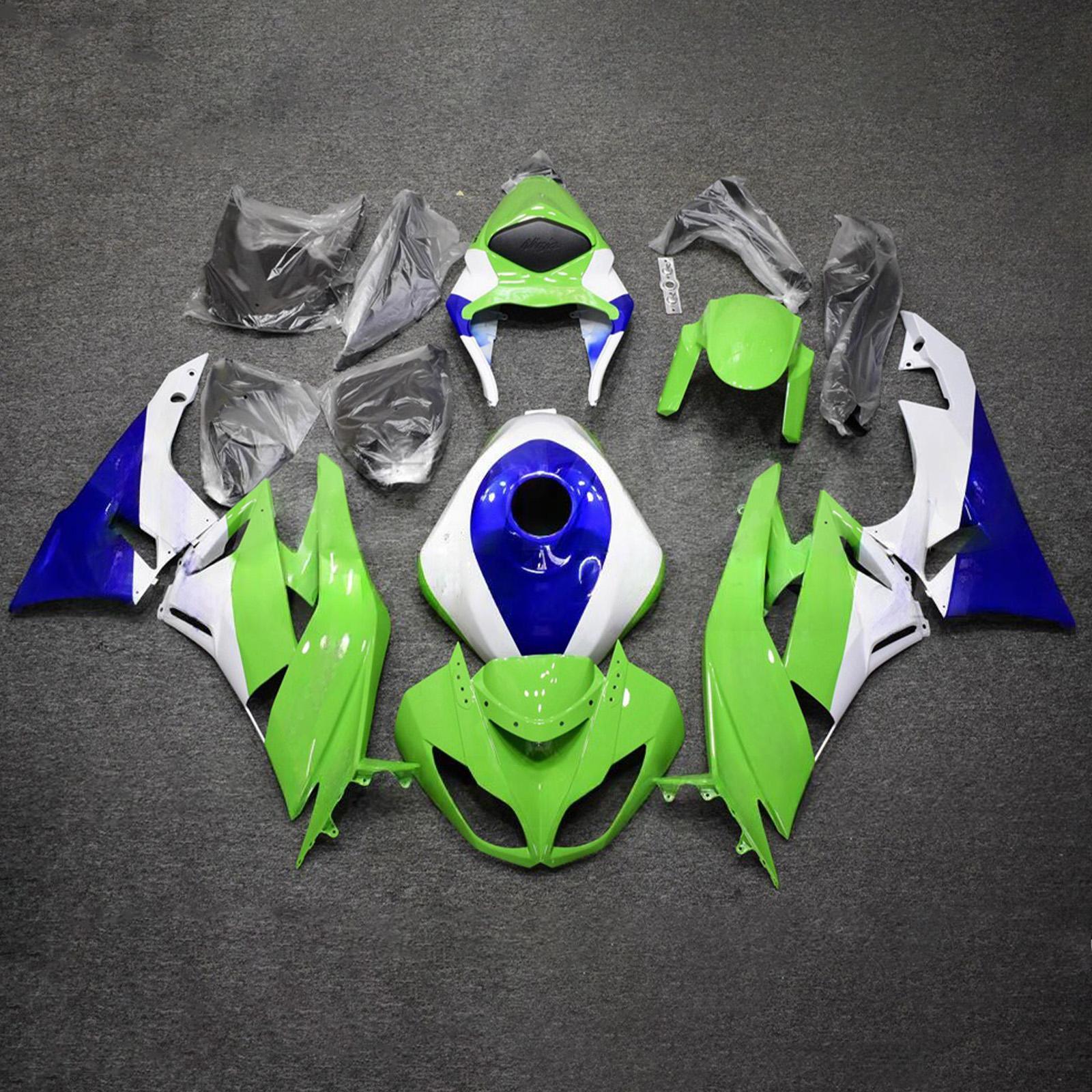 Amotopart 2009-2012 Kawasaki ZX6R 636 Green Blue White Fairing Kit