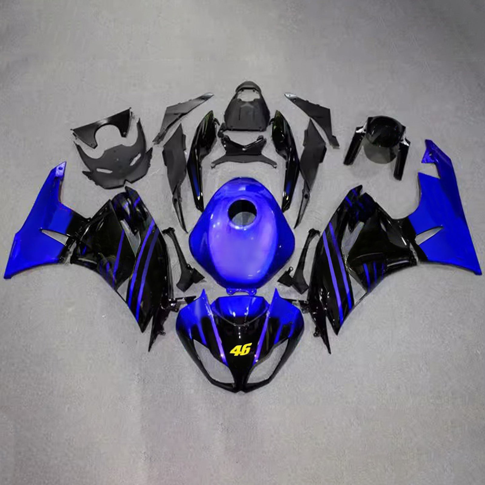 Amotopart 2009-2012 Kawasaki ZX6R 636 Sort Blå Gul Fairing Kit