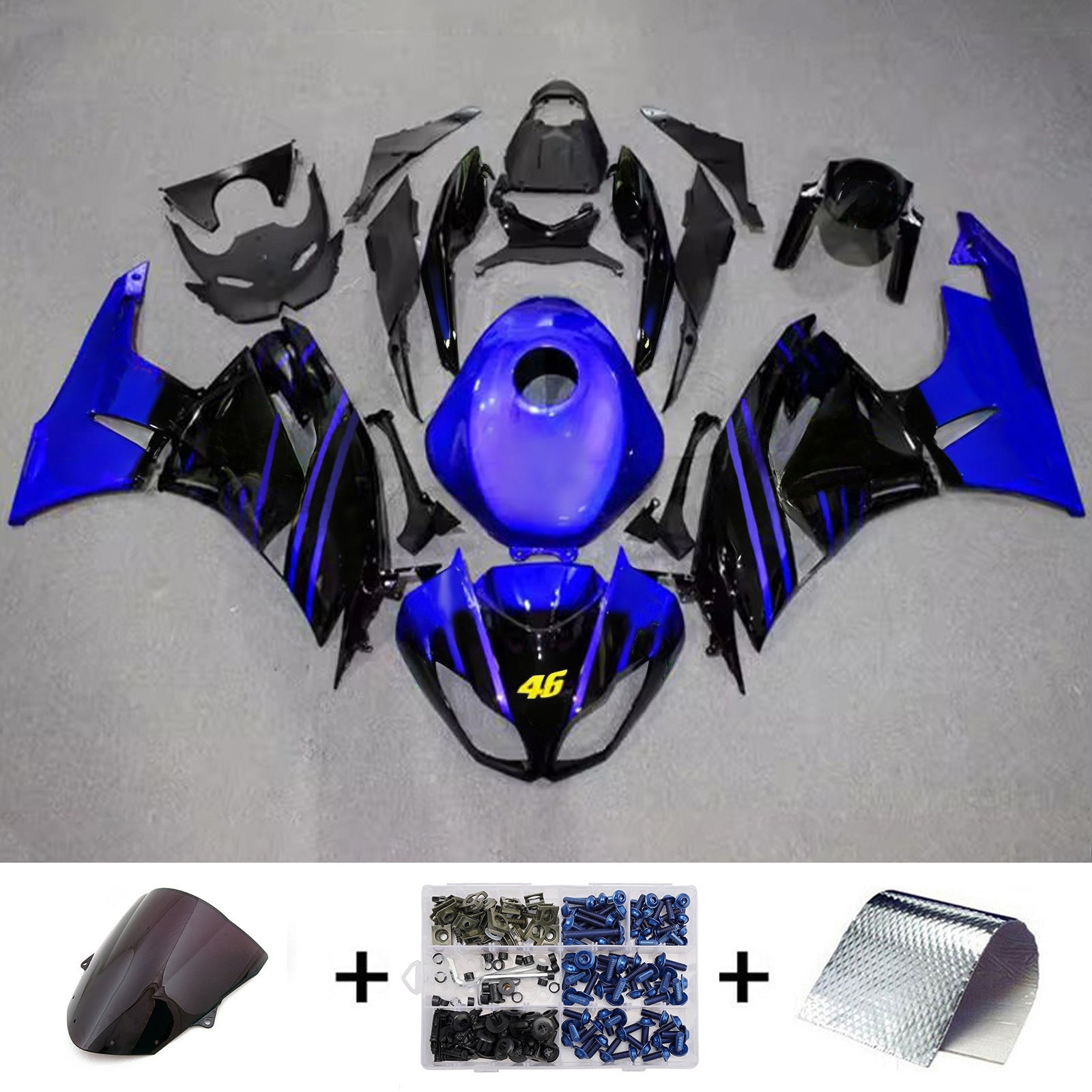 Amotopart 2009-2012 Kawasaki ZX6R 636 Black Blue Yellow Fairing Kit