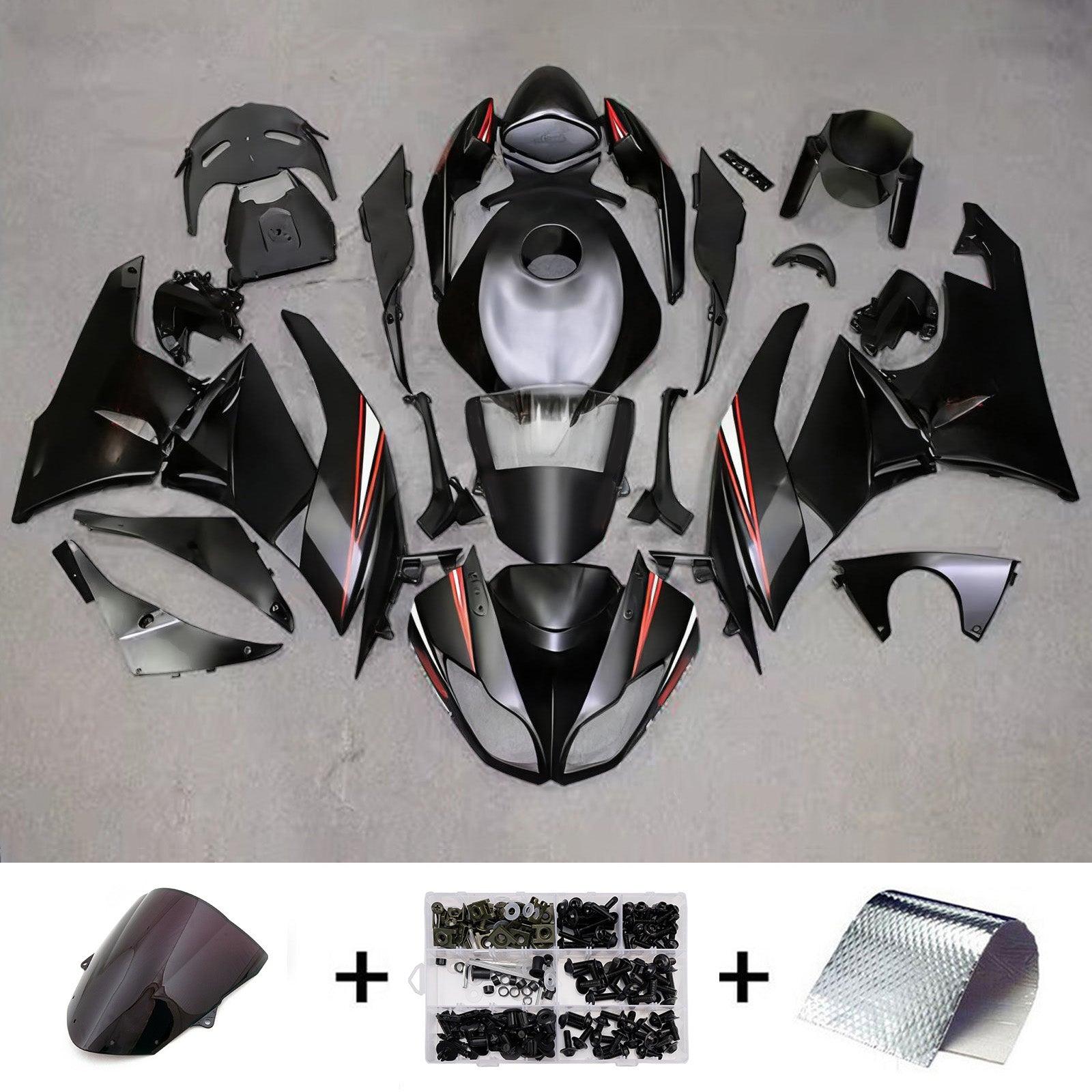 Amotopart 2009-2012 Kawasaki ZX6R 636 Black Red White Fairing Kit