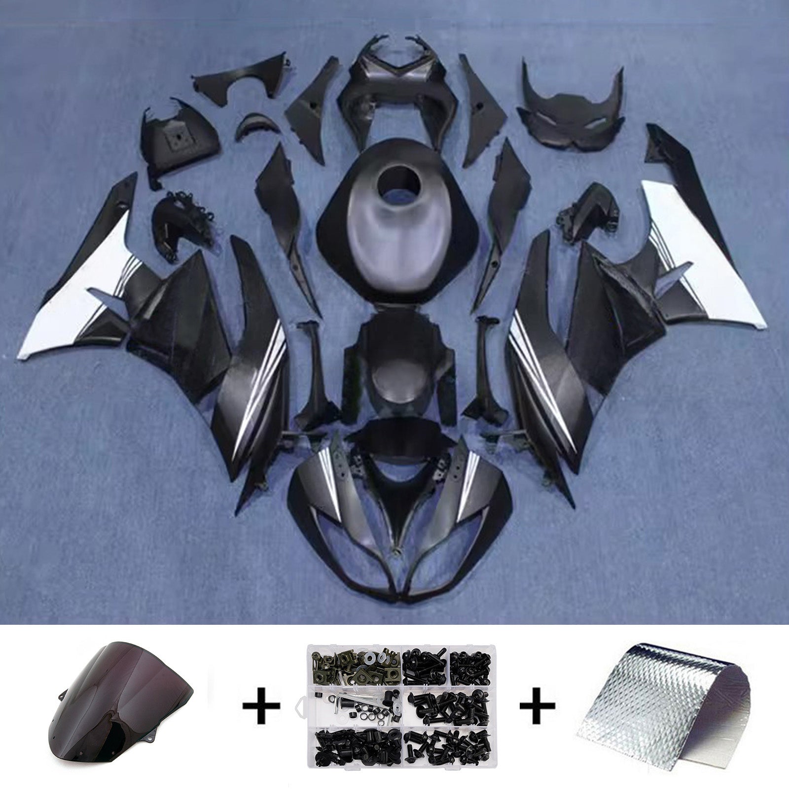 Amotopart 2009-2012 Kawasaki ZX6R 636 Black White Fairing Kit