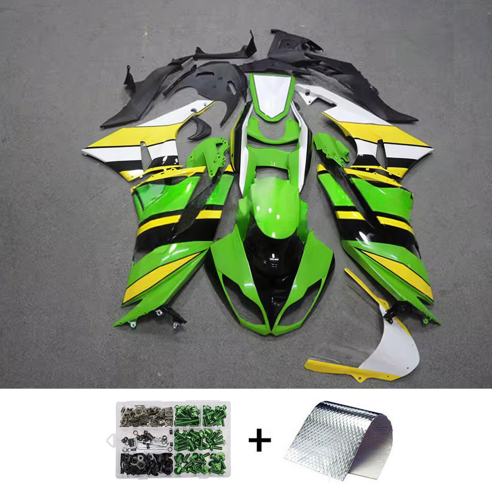 Amotopart 2009-2012 Kawasaki ZX6R 636 Green Yellow White Fairing Kit