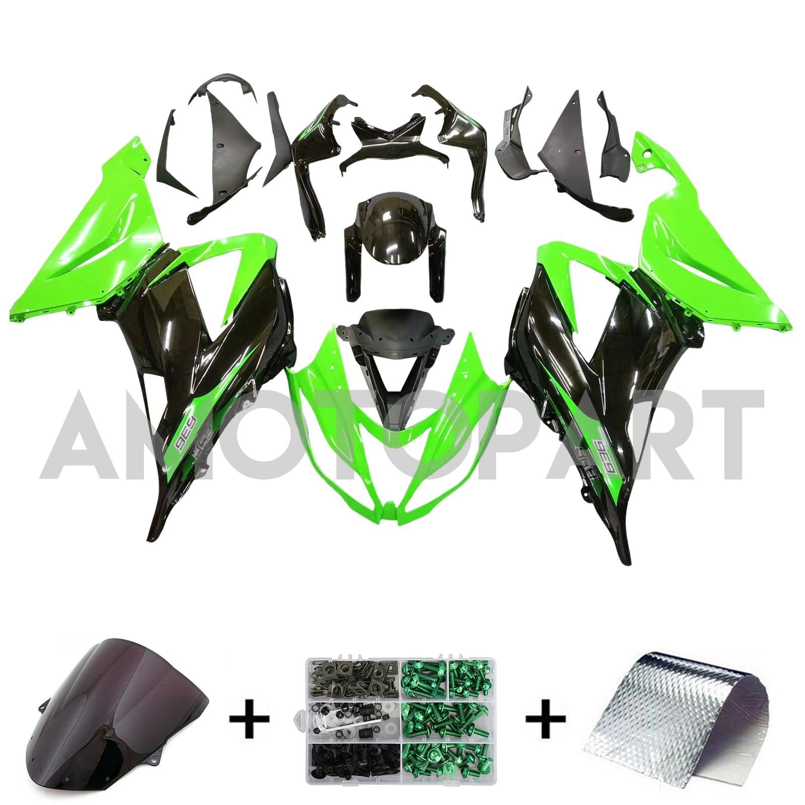 Amotopart Kawasaki ZX6R 636 2013-2018 Green&Black Fairing Kit