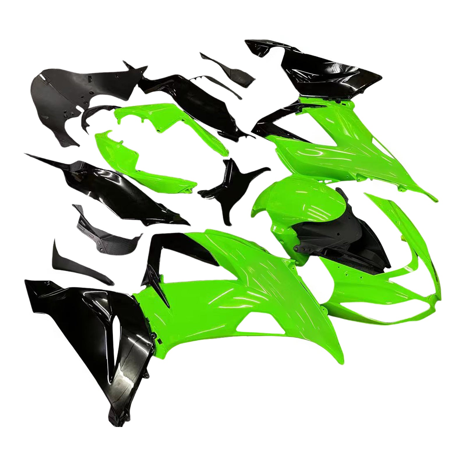 Amotopart Kawasaki 2013–2018 ZX6R 636 Grün Schwarz Verkleidungsset