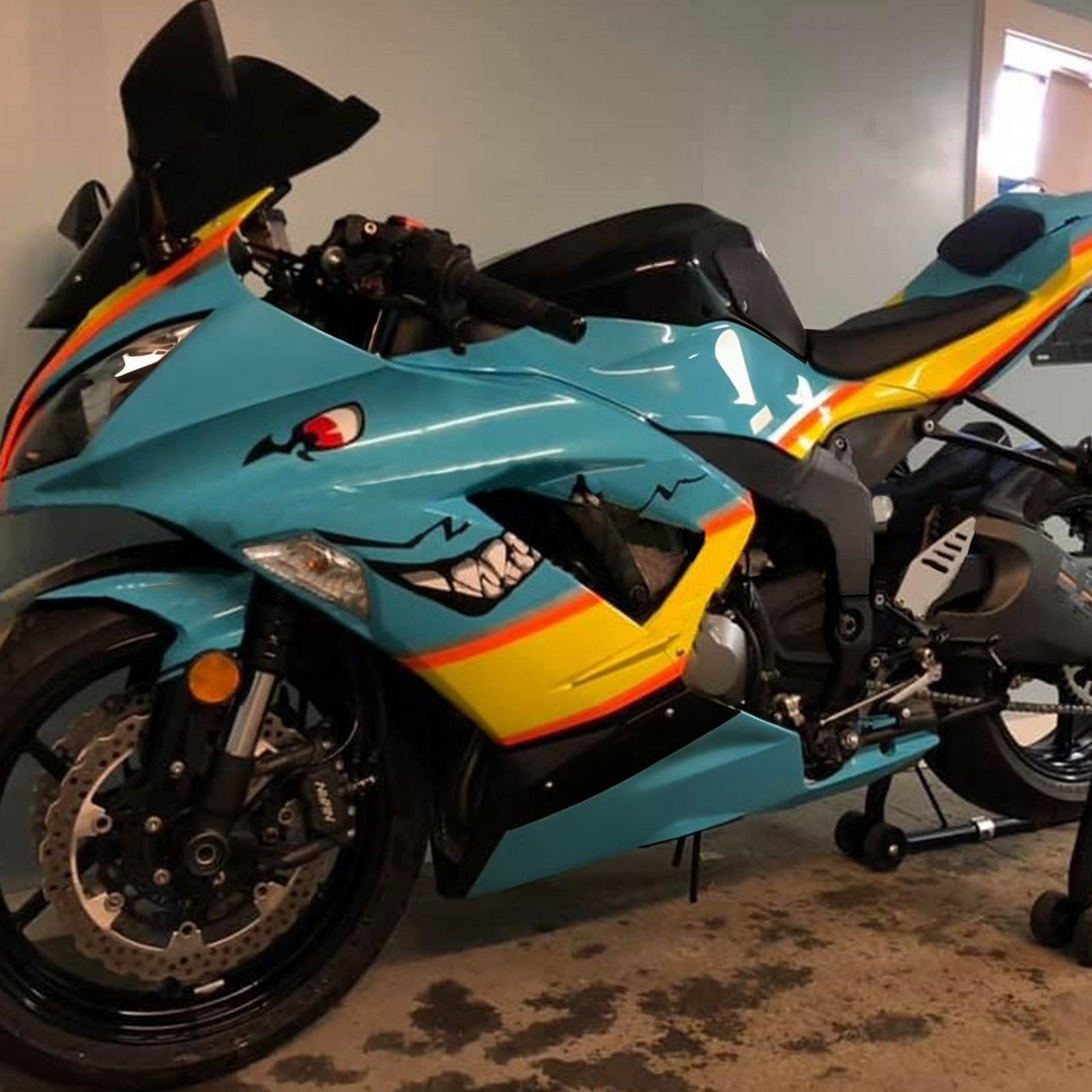 Amotopart Kawasaki 2013-2018 ZX6R 636 Blue Shark Fairing Kit