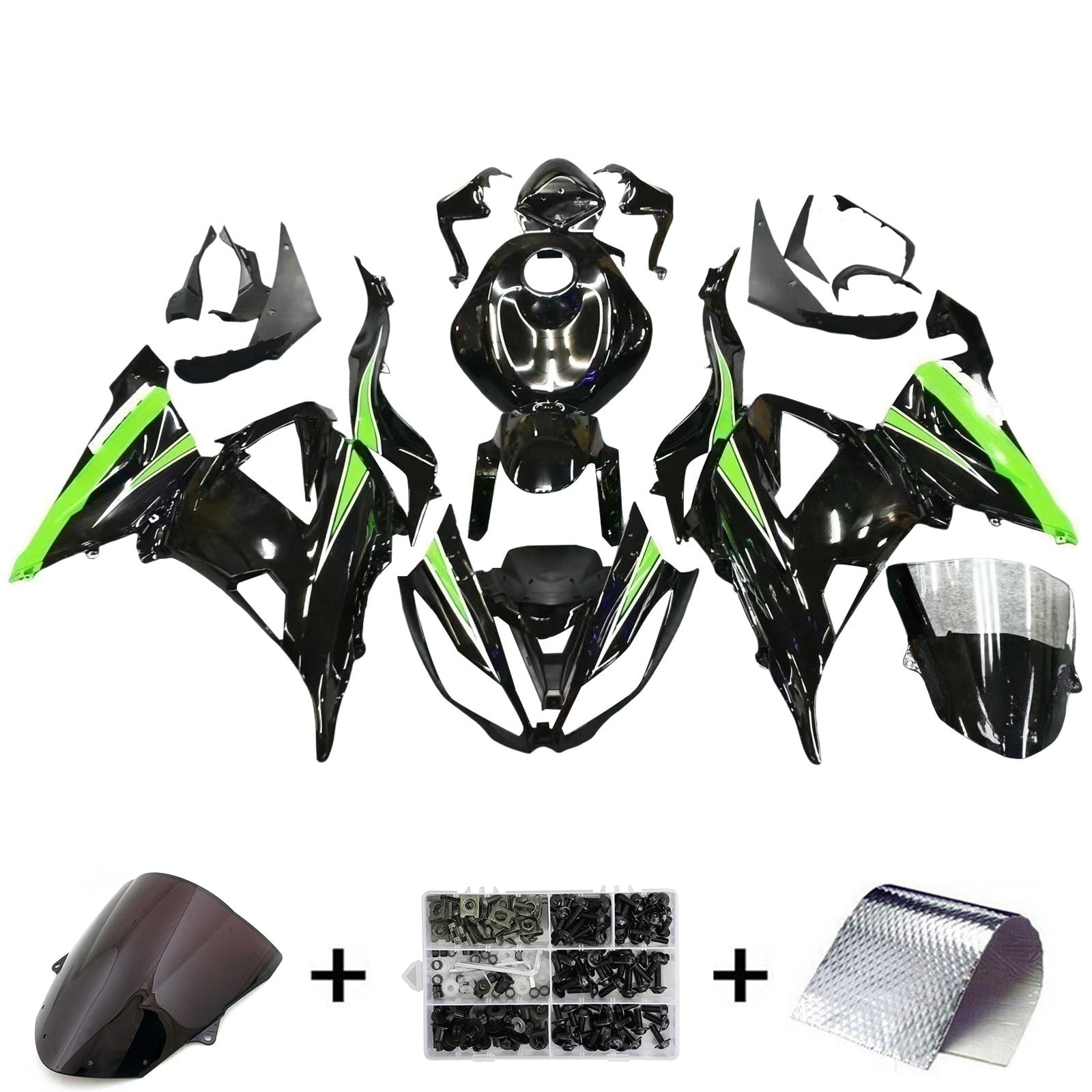 Amotopart Kawasaki ZX6R 636 2013-2018 Green & Black Style3 Fairing Kit