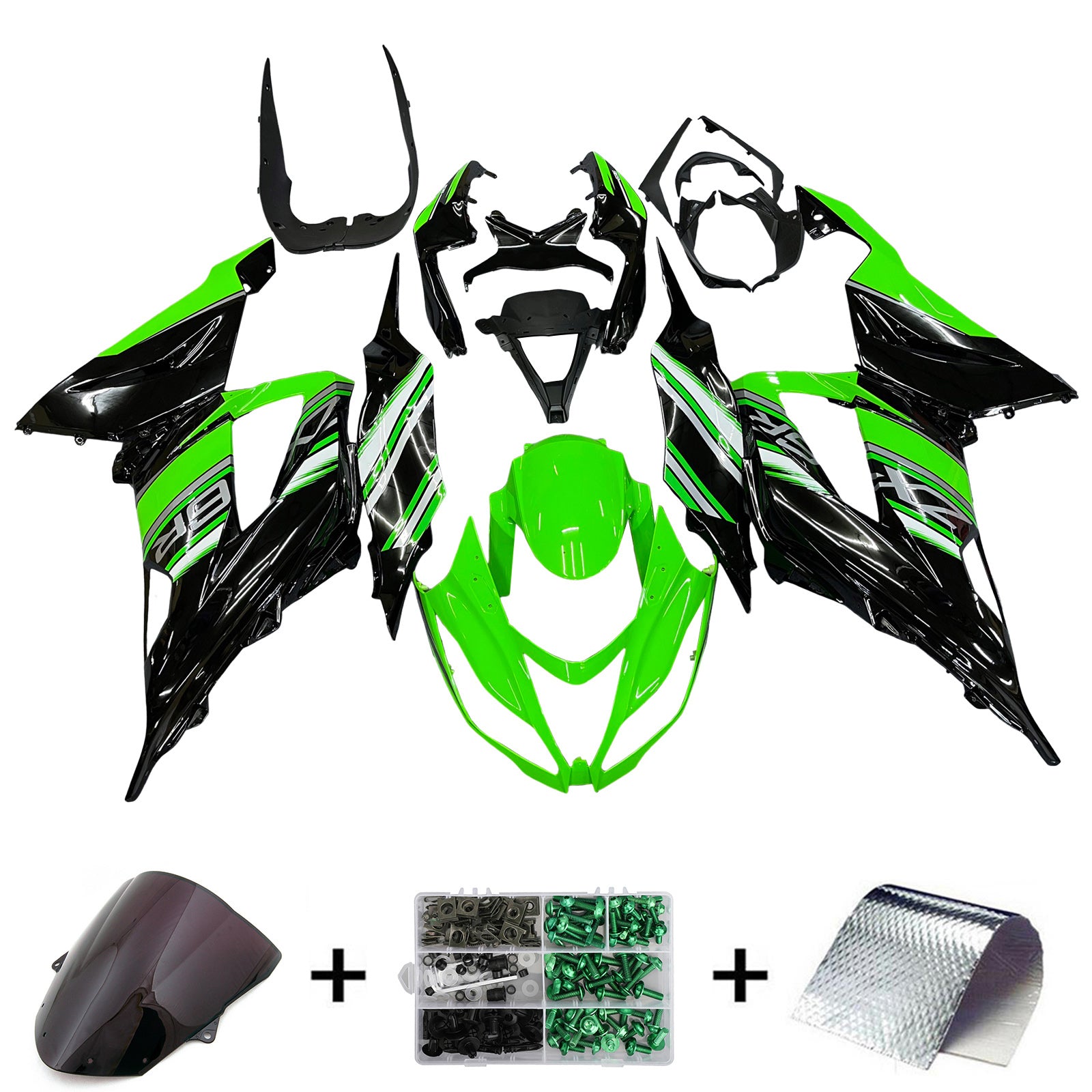 Amotopart Kawasaki ZX6R 636 2013-2018 Green & Black Style2 Failing Kit