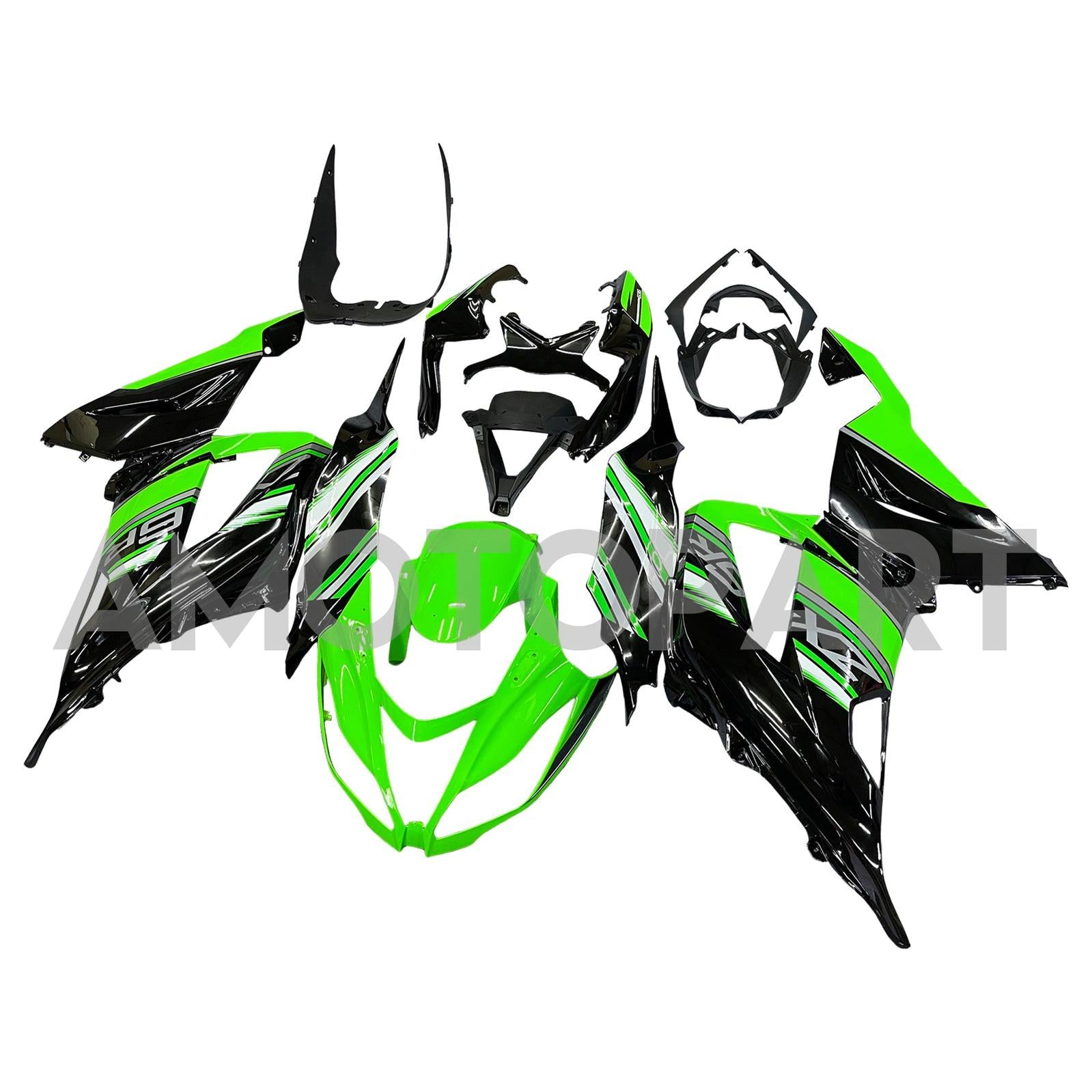 Amotopart Kawasaki ZX6R 636 2013-2018 Green&Black Style2 Fairing Kit