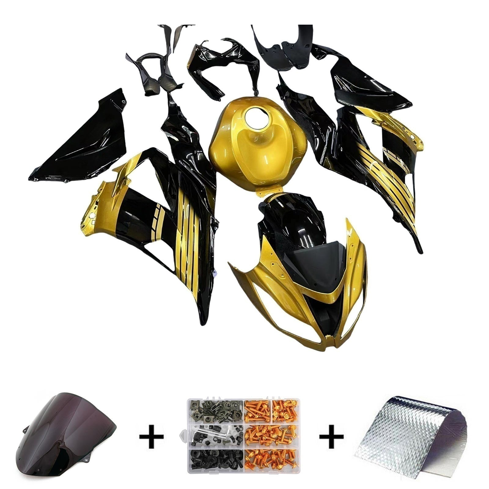 Amotopart Kawasaki ZX6R 636 2013-2018 Gold&Black Style3 Fairing Kit