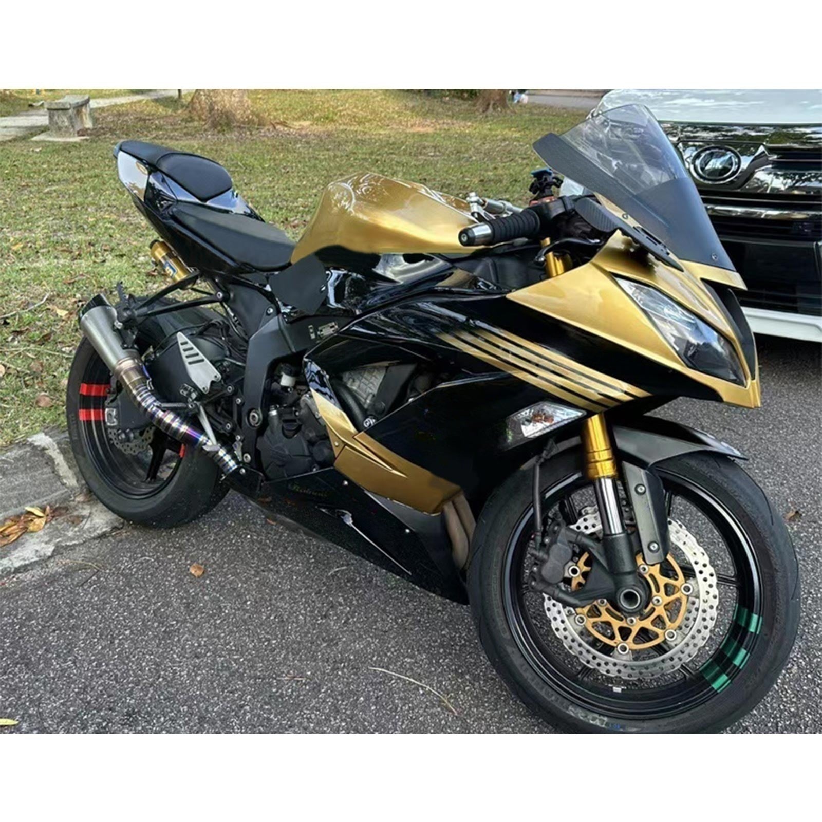 Amotopart Kawasaki ZX6R 636 2013-2018 Gold&Black Style3 Fairing Kit