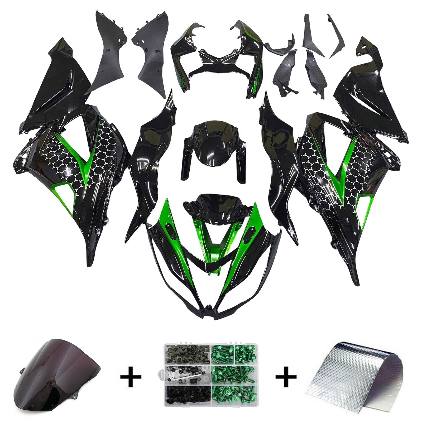 Amotopart Kawasaki ZX6R 636 2013-2018 Green&Black Style4 Fairing Kit