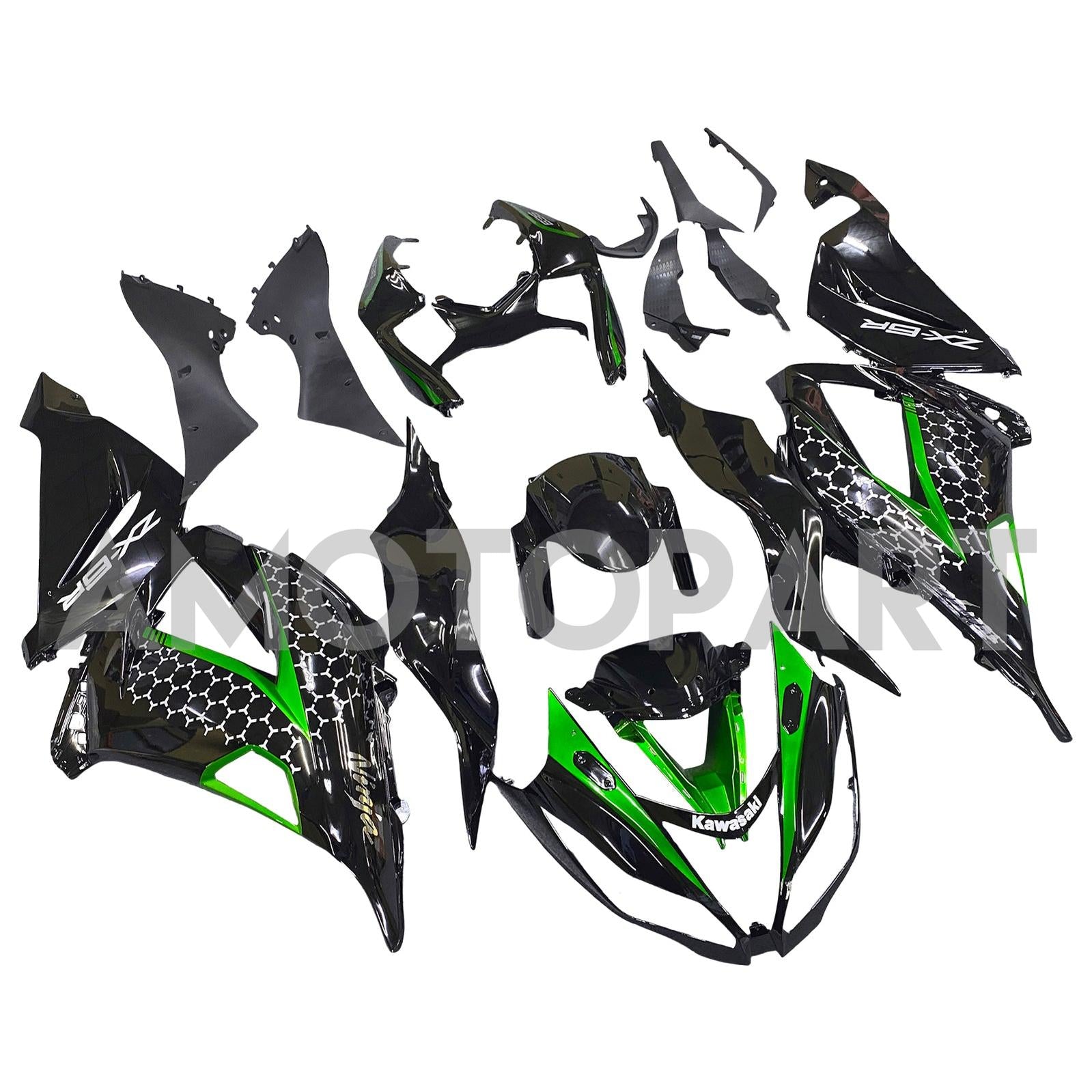 Amotopart Kawasaki ZX6R 636 2013-2018 グリーン&ブラック Style4 フェアリングキット