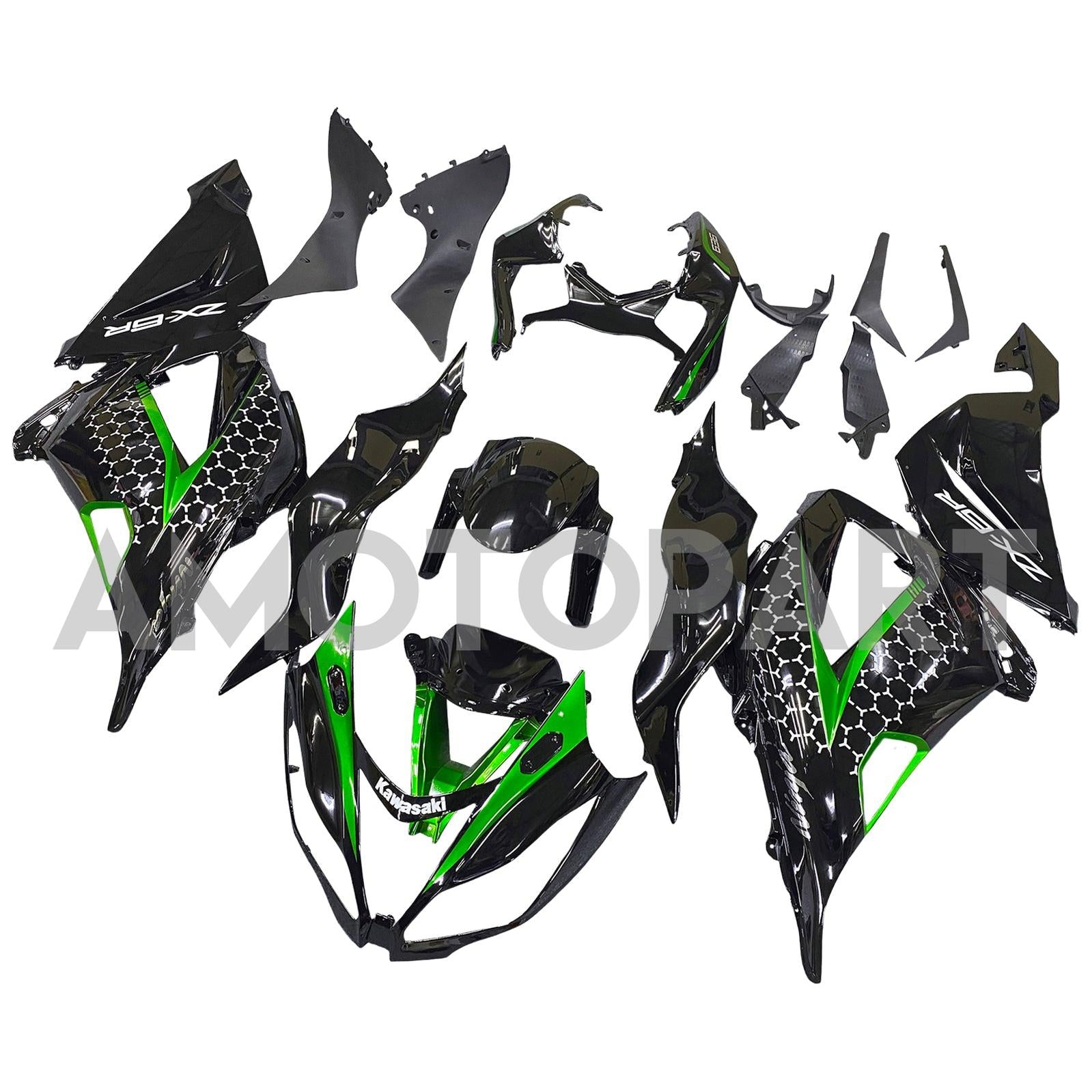 Amotopart Kawasaki ZX6R 636 2013-2018 グリーン&ブラック Style4 フェアリングキット