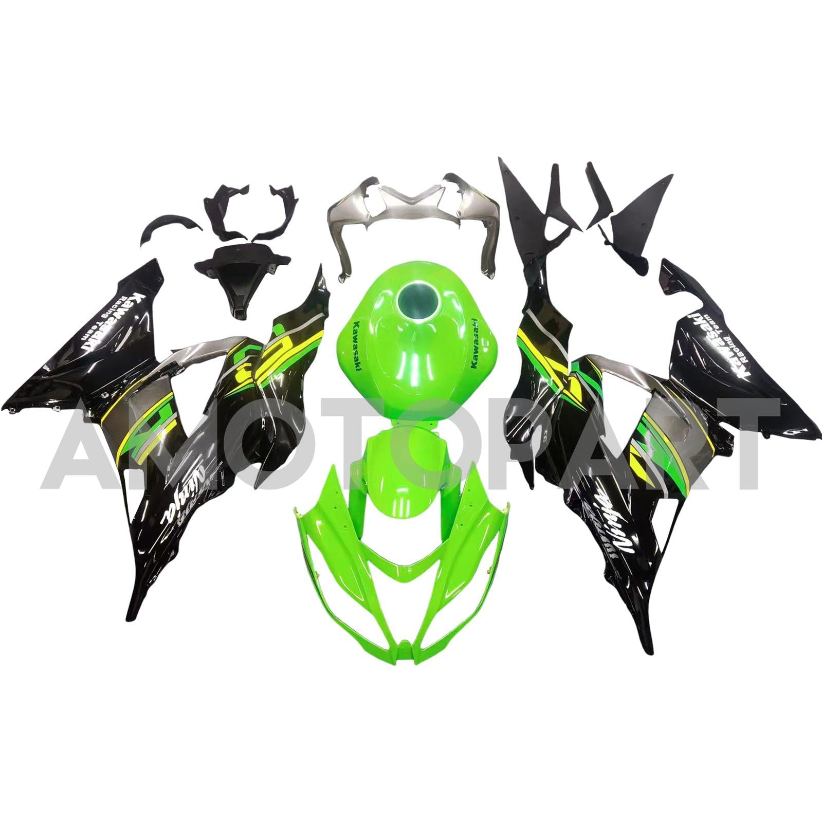 Amotopart Kawasaki ZX6R 636 2013-2018 グリーン & ブラック スタイル 5 フェアリングキット