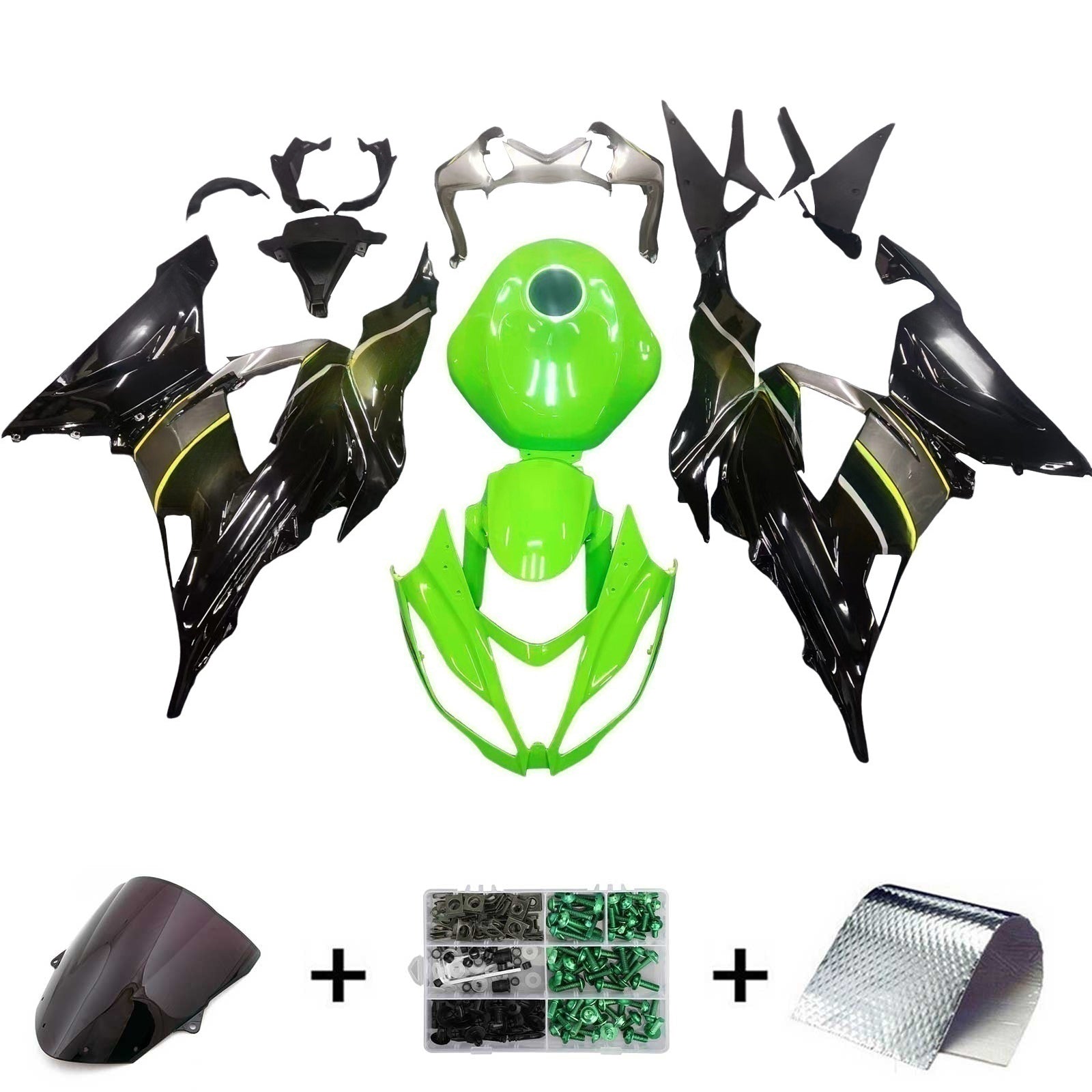 Amotopart Kawasaki ZX6R 636 2013-2018 Green&Black Style5 Fairing Kit
