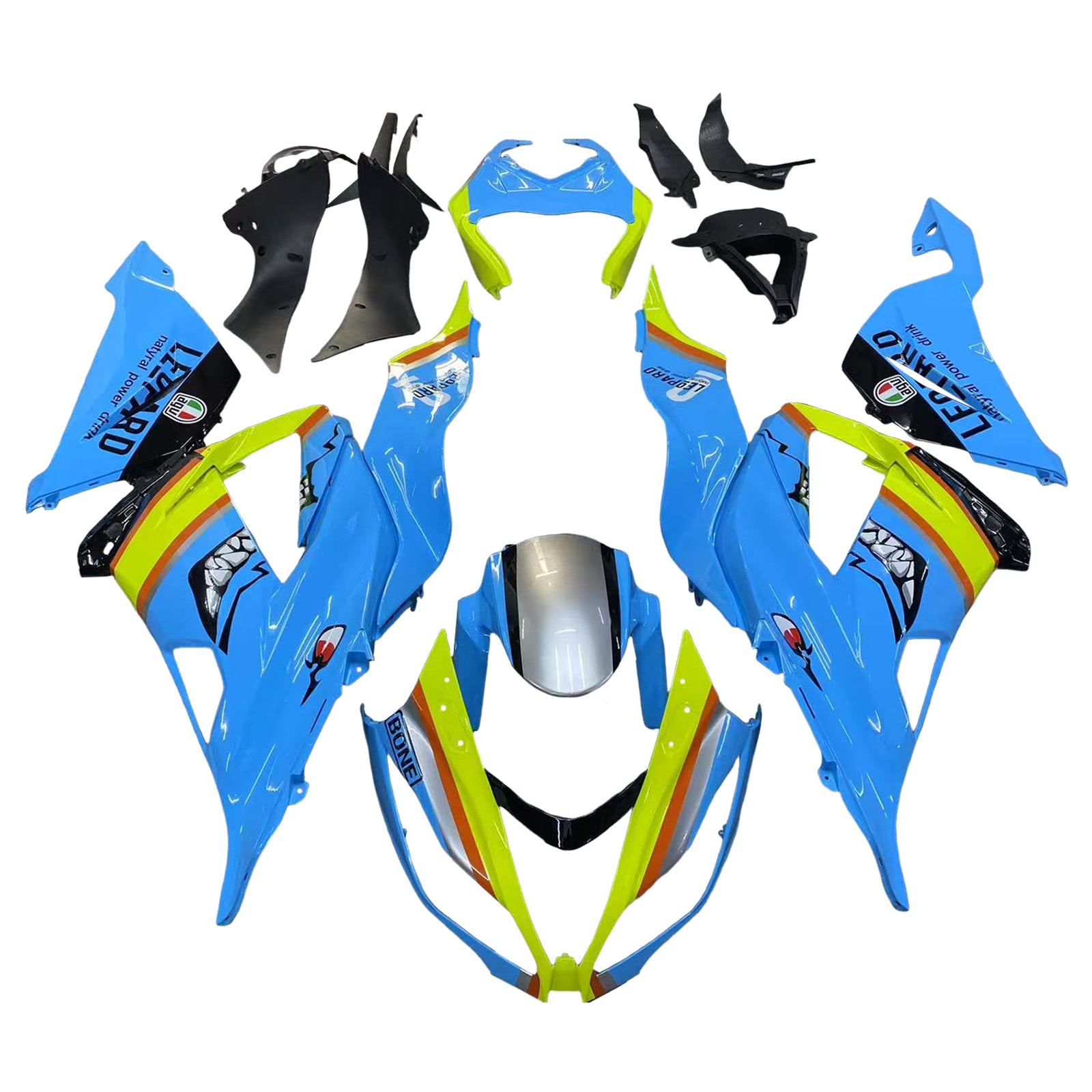 Amotopart Kawasaki ZX6R 636 2013-2018 Bleu&Kit de carénage jaune