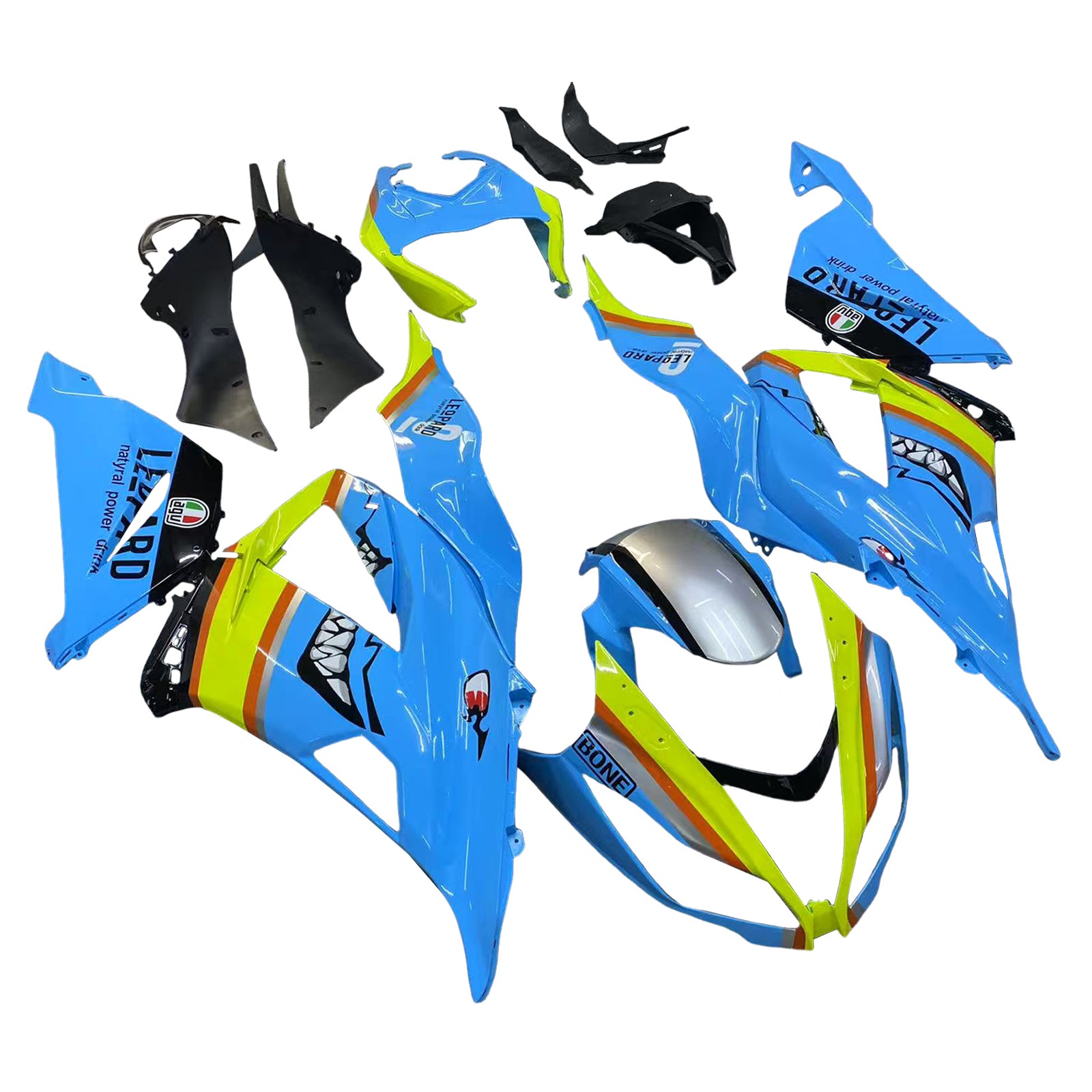 Amotopart Kawasaki ZX6R 636 2013-2018 Bleu&Kit de carénage jaune