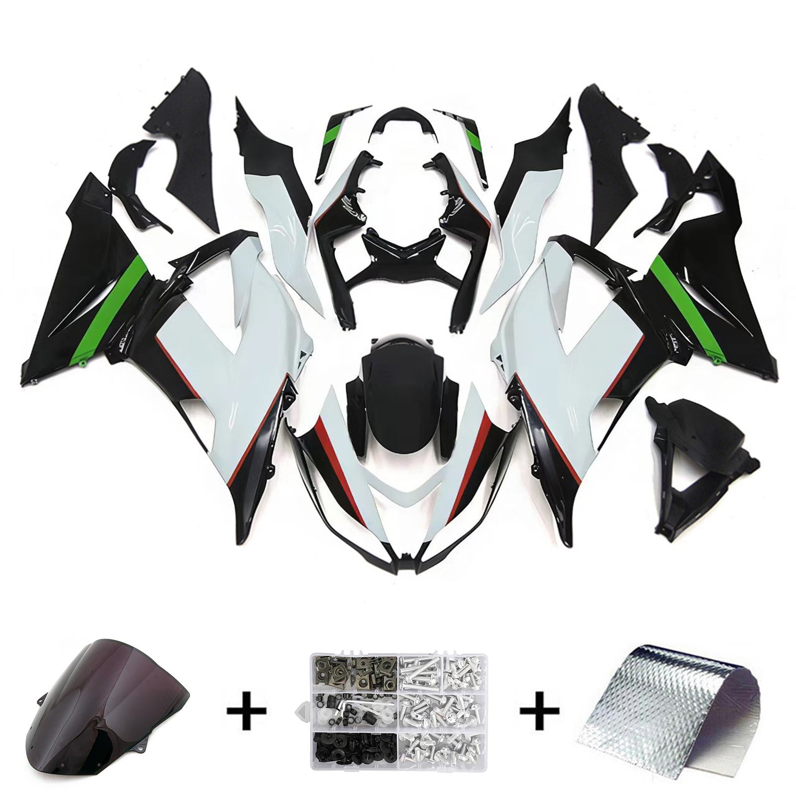 Amotopart Kawasaki ZX6R 636 2013-2018 White&Green with Logo Fairing Kit