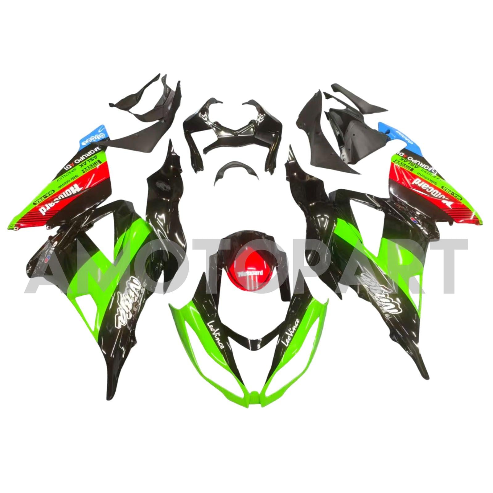 Amotopart Kawasaki ZX6R 636 2013-2018 Green&Black Style7 Fairing Kit